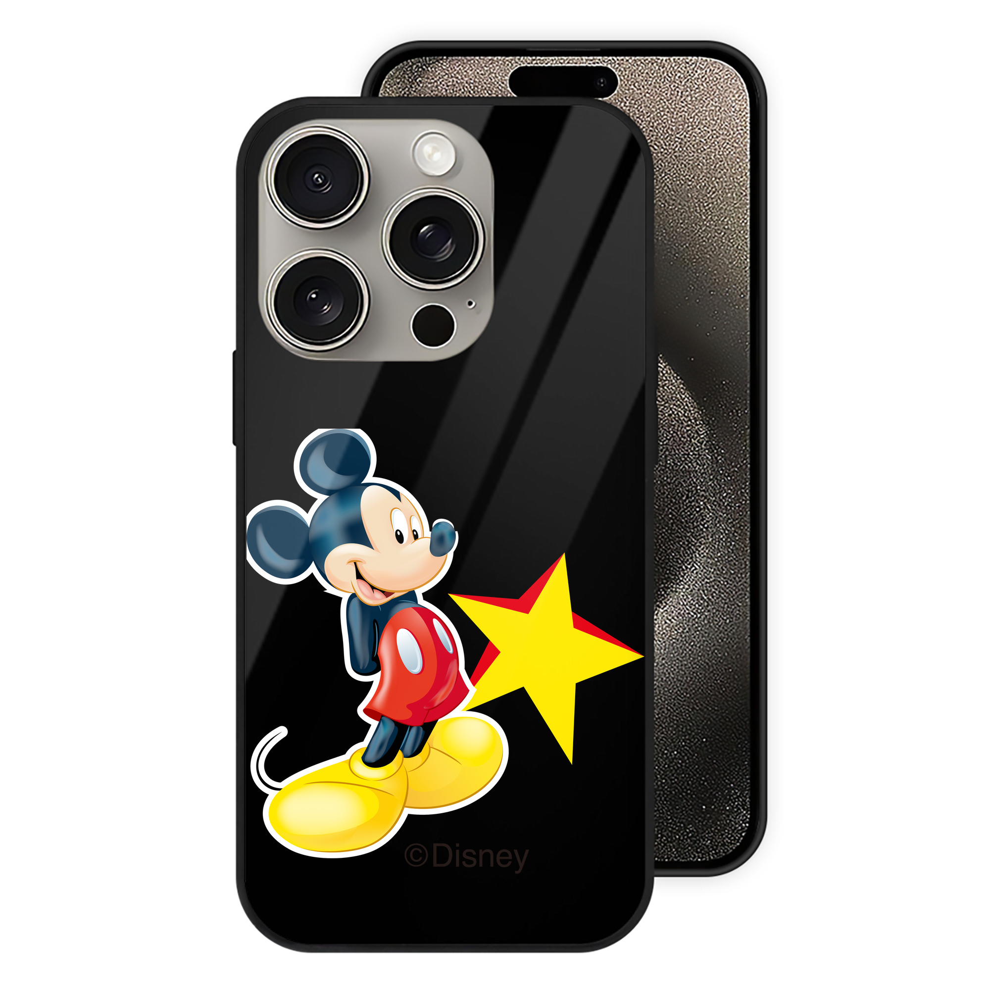 （画像用） ミッキーマウス Mickey Mouse 【iPhone15Pro対応】スマホケース 耐衝撃＆黄変防止 背面ガラス