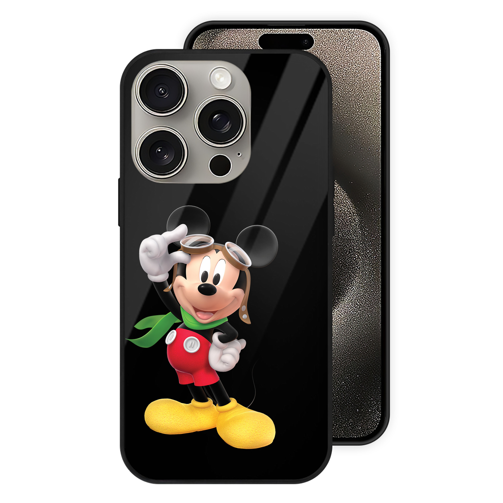 （画像用） ミッキーマウス Mickey Mouse 【iPhone15Pro対応】スマホケース 耐衝撃＆黄変防止 背面ガラス