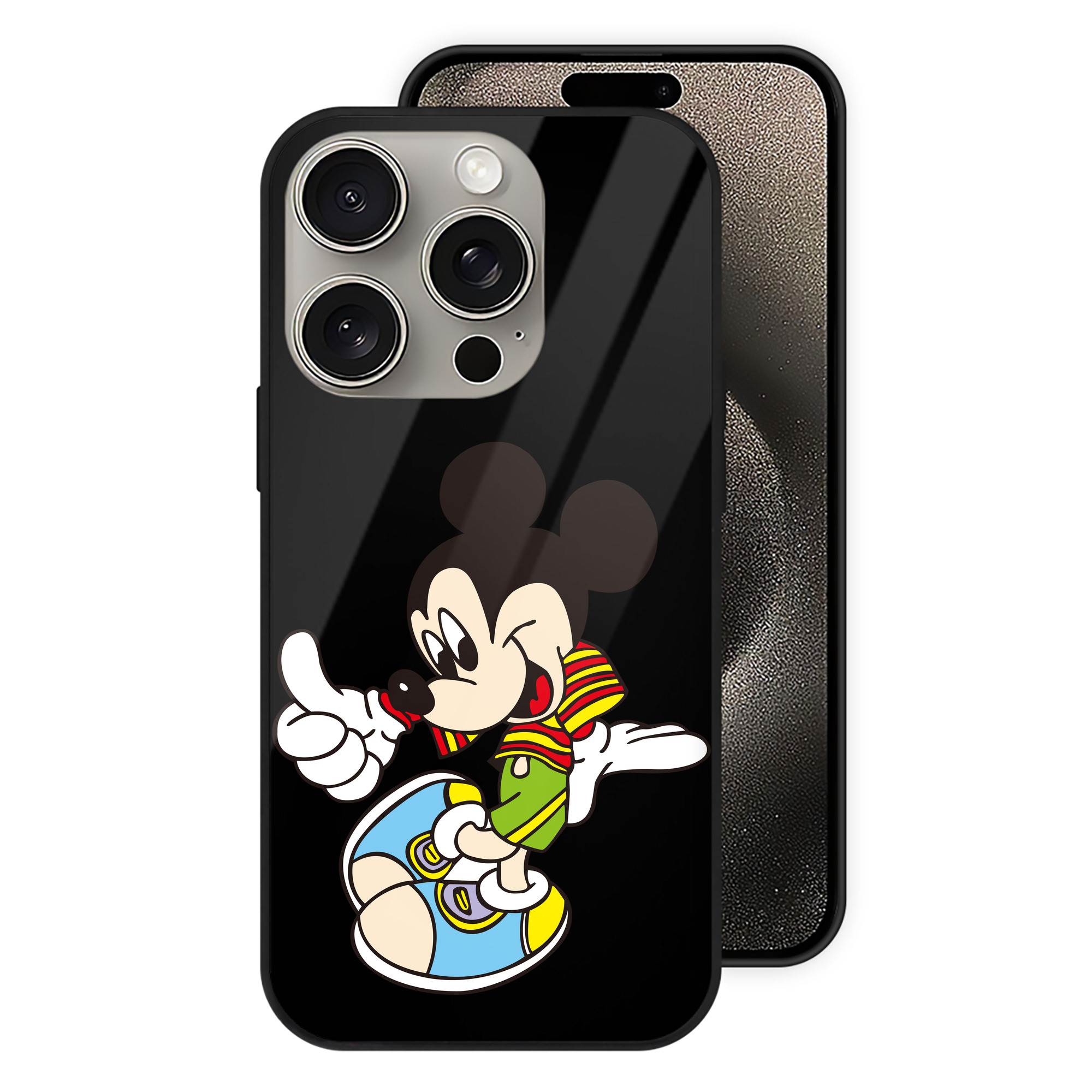 （画像用） ミッキーマウス Mickey Mouse 【iPhone15Pro対応】スマホケース 耐衝撃＆黄変防止 背面ガラス