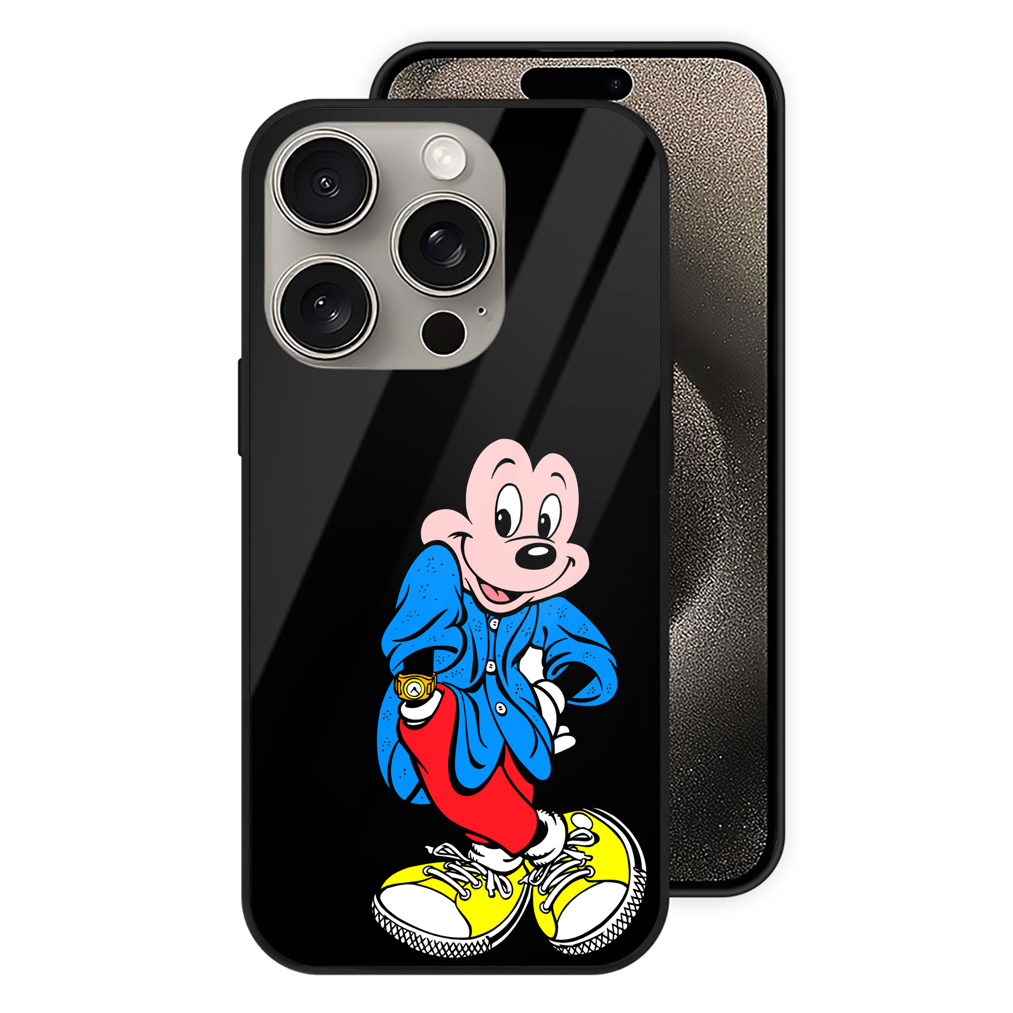 （画像用） ミッキーマウス Mickey Mouse 【iPhone15Pro対応】スマホケース 耐衝撃＆黄変防止 背面ガラス