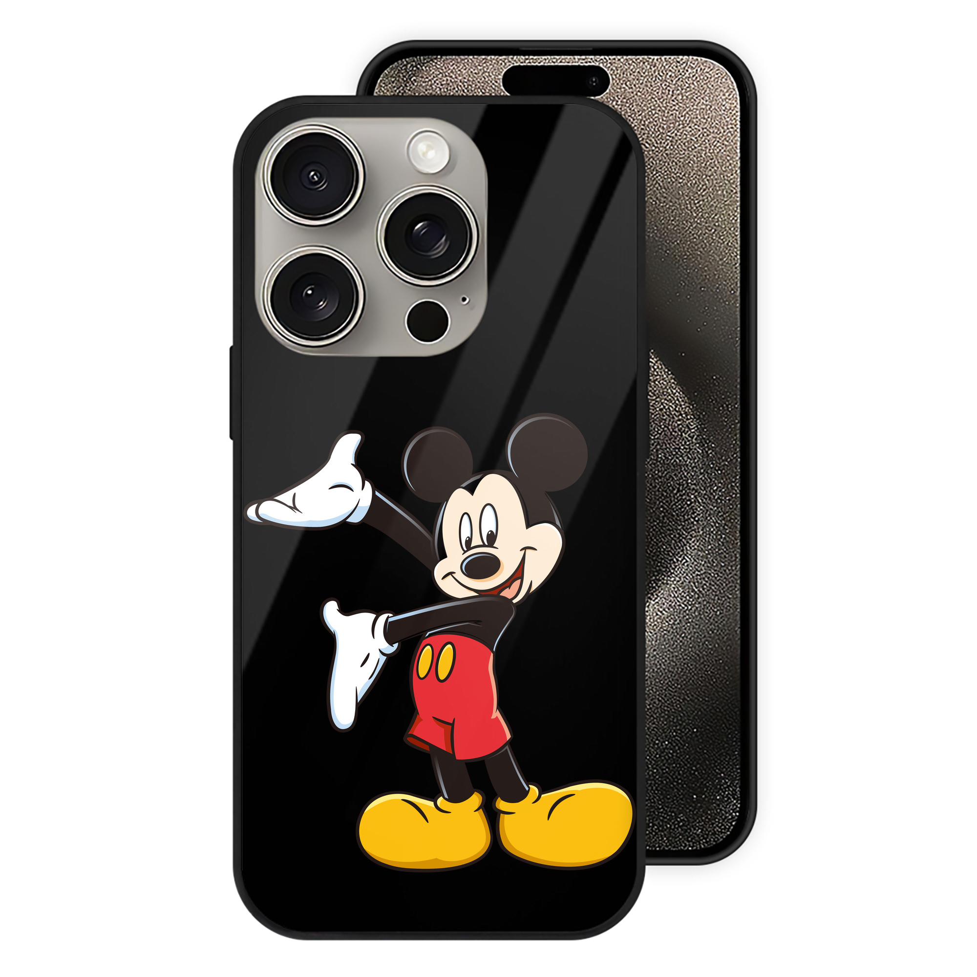 （画像用） ミッキーマウス Mickey Mouse 【iPhone15Pro対応】スマホケース 耐衝撃＆黄変防止 背面ガラス