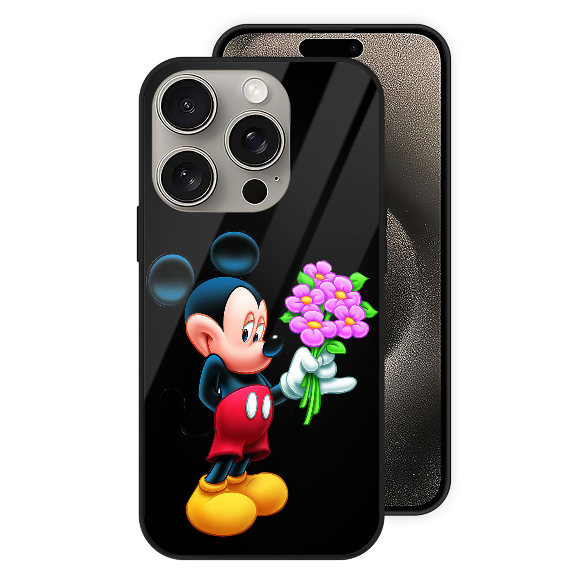 （画像用） ミッキーマウス Mickey Mouse 【iPhone15Pro対応】スマホケース 耐衝撃＆黄変防止 背面ガラス