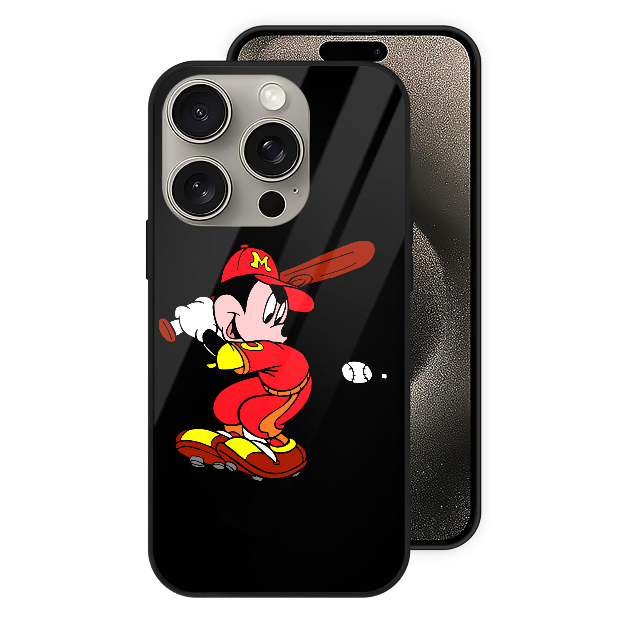 （画像用） ミッキーマウス Mickey Mouse 【iPhone15Pro対応】スマホケース 耐衝撃＆黄変防止 背面ガラス
