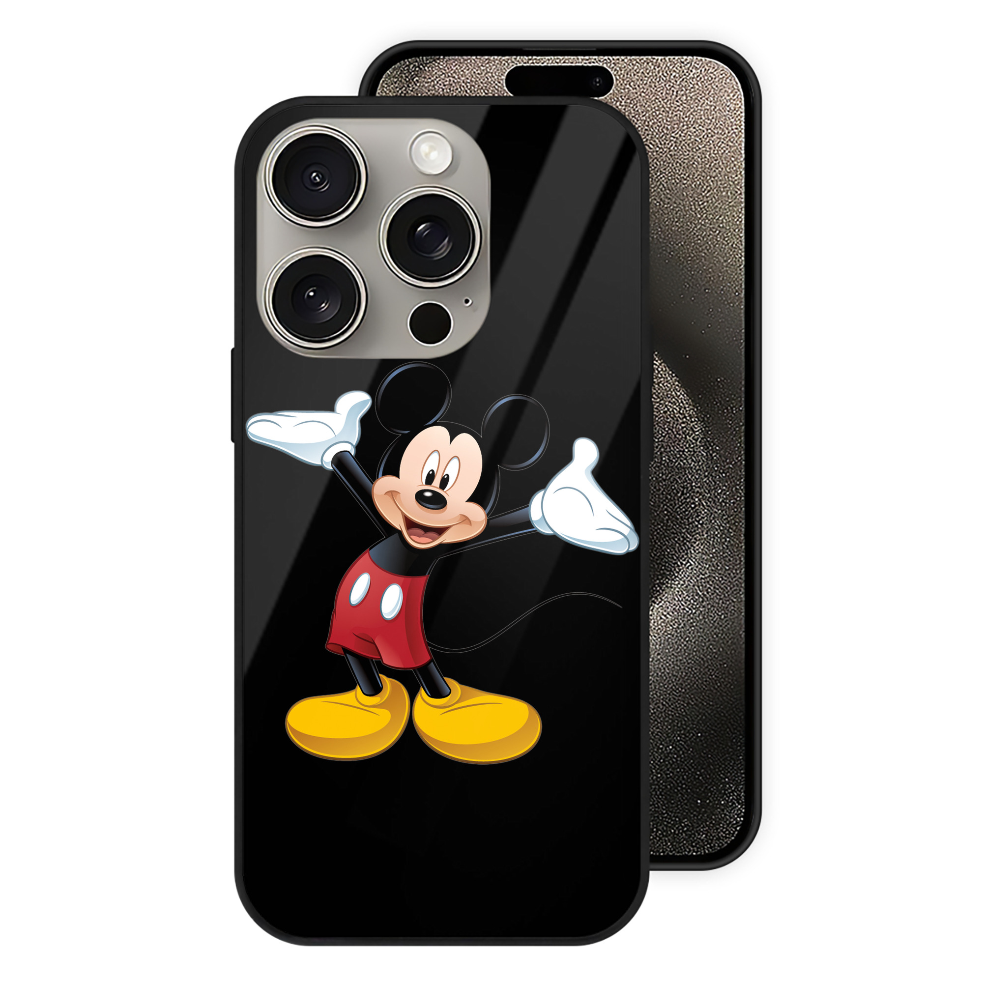 （画像用） ミッキーマウス Mickey Mouse 【iPhone15Pro対応】スマホケース 耐衝撃＆黄変防止 背面ガラス