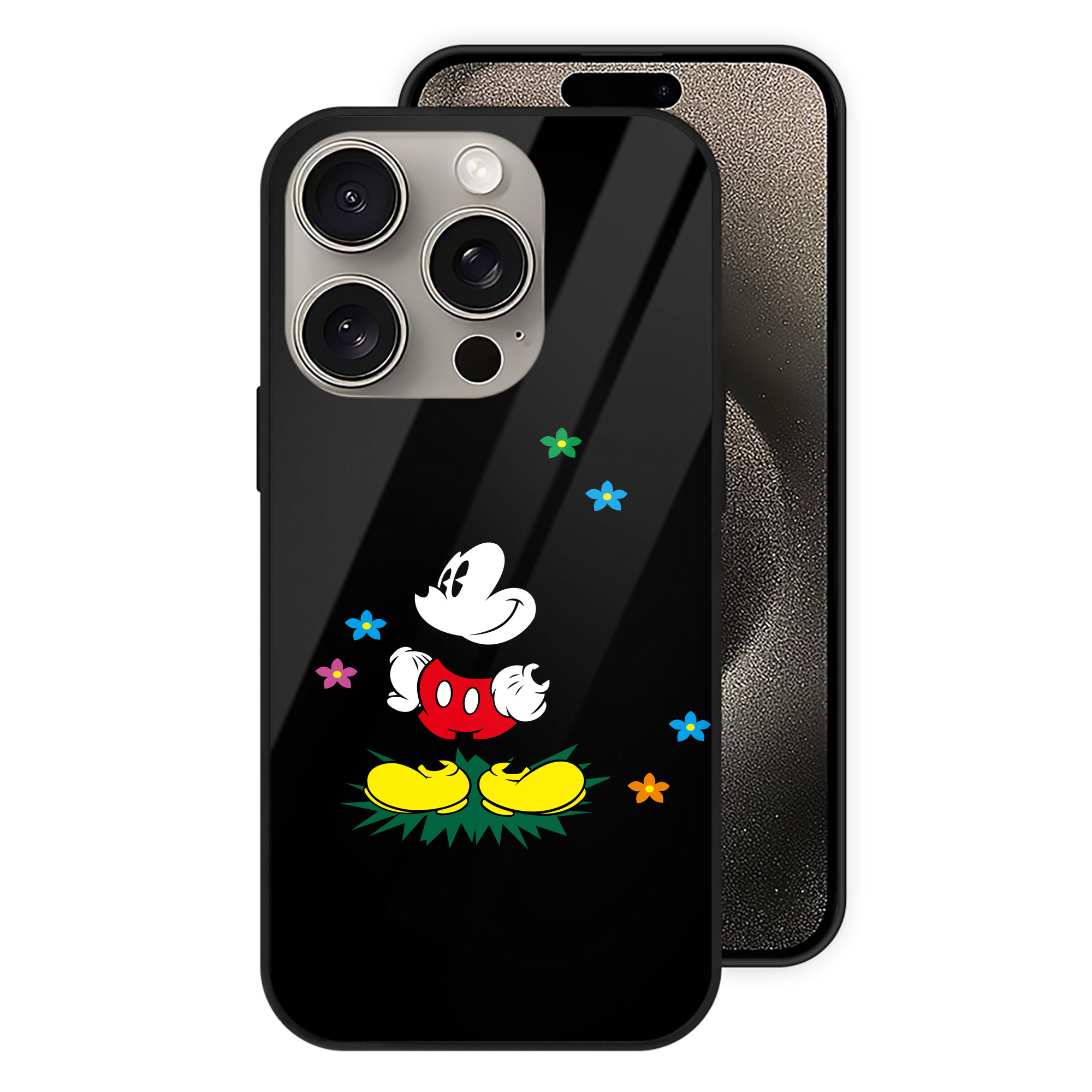 （画像用） ミッキーマウス Mickey Mouse 【iPhone15Pro対応】スマホケース 耐衝撃＆黄変防止 背面ガラス