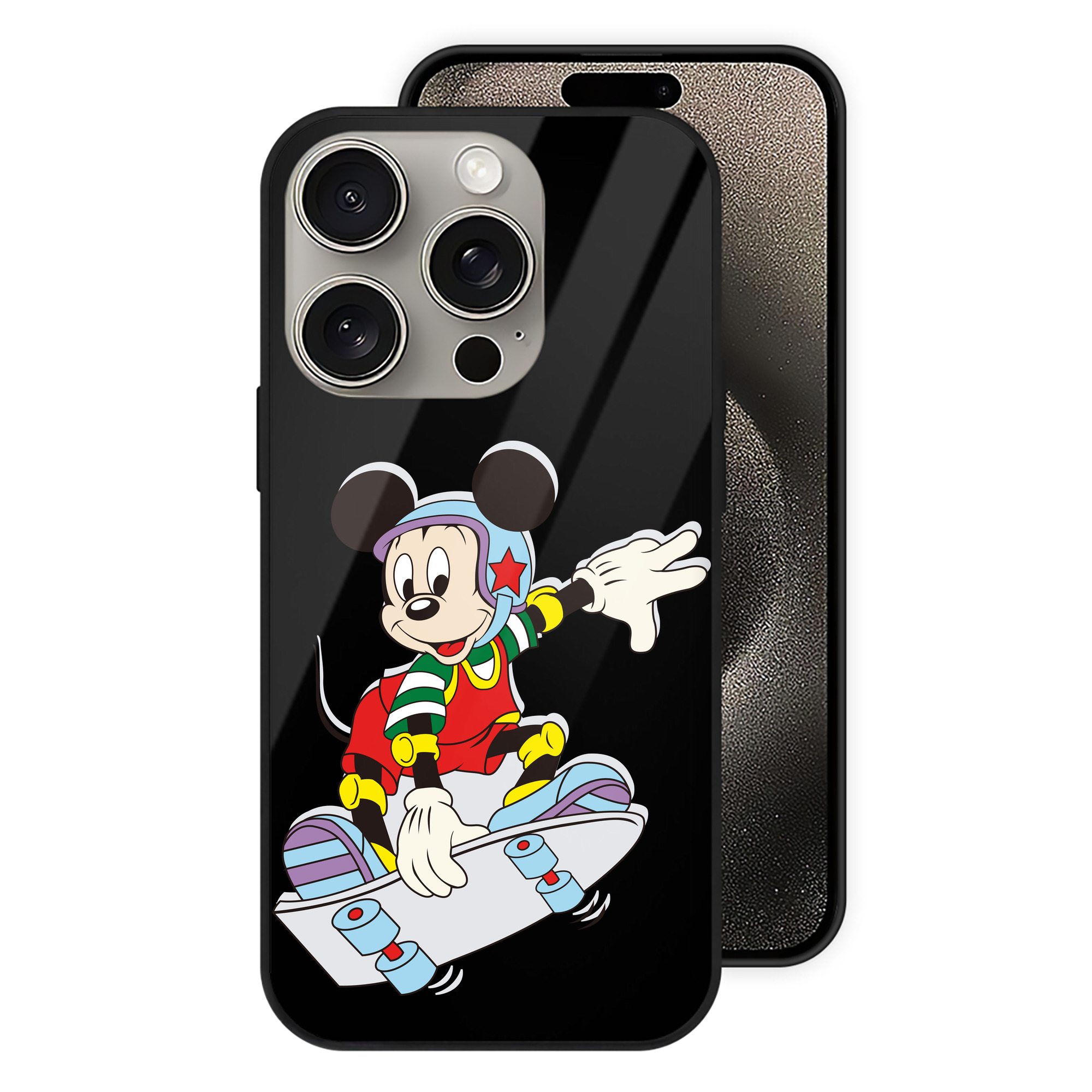 （画像用） ミッキーマウス Mickey Mouse 【iPhone15Pro対応】スマホケース 耐衝撃＆黄変防止 背面ガラス