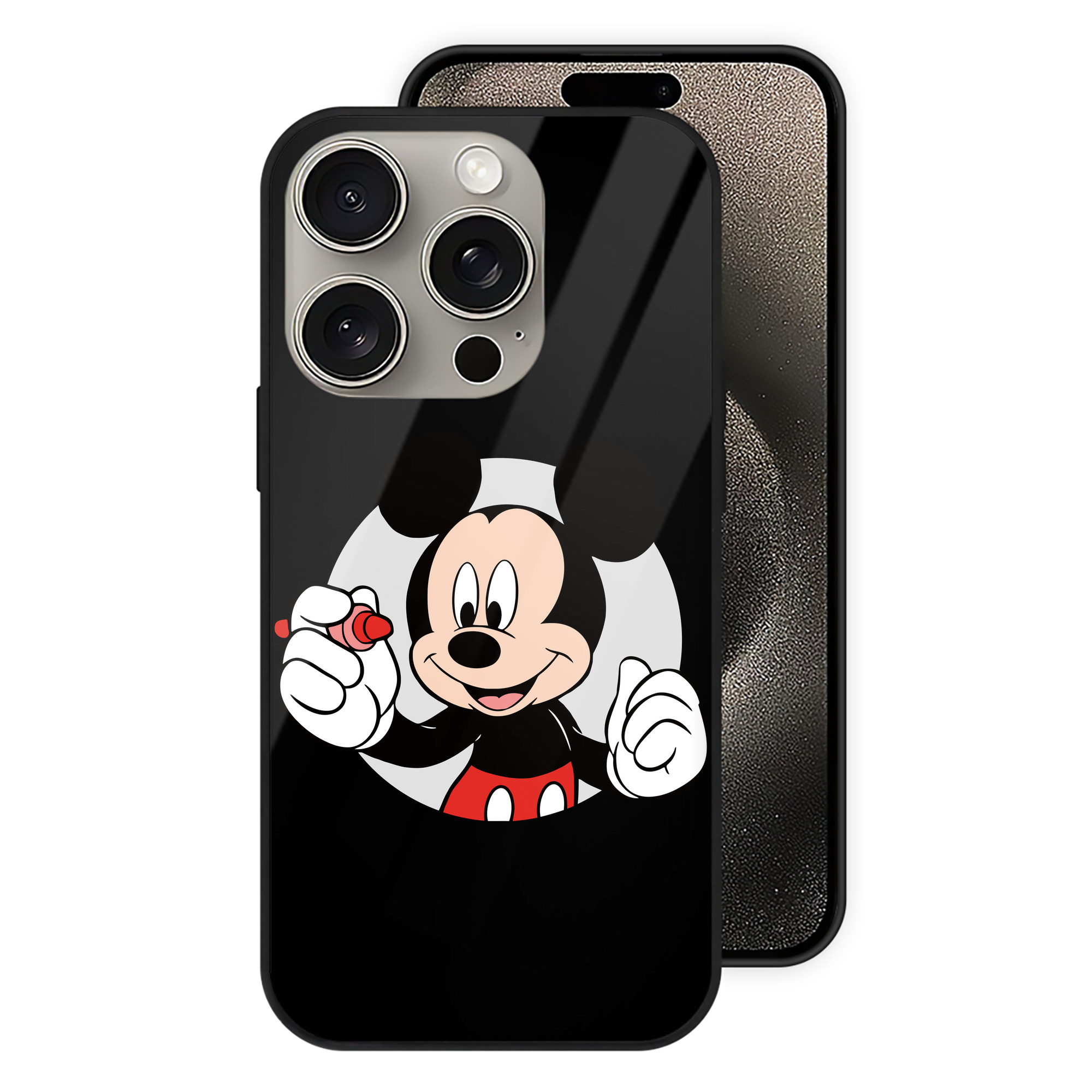（画像用） ミッキーマウス Mickey Mouse 【iPhone15Pro対応】スマホケース 耐衝撃＆黄変防止 背面ガラス