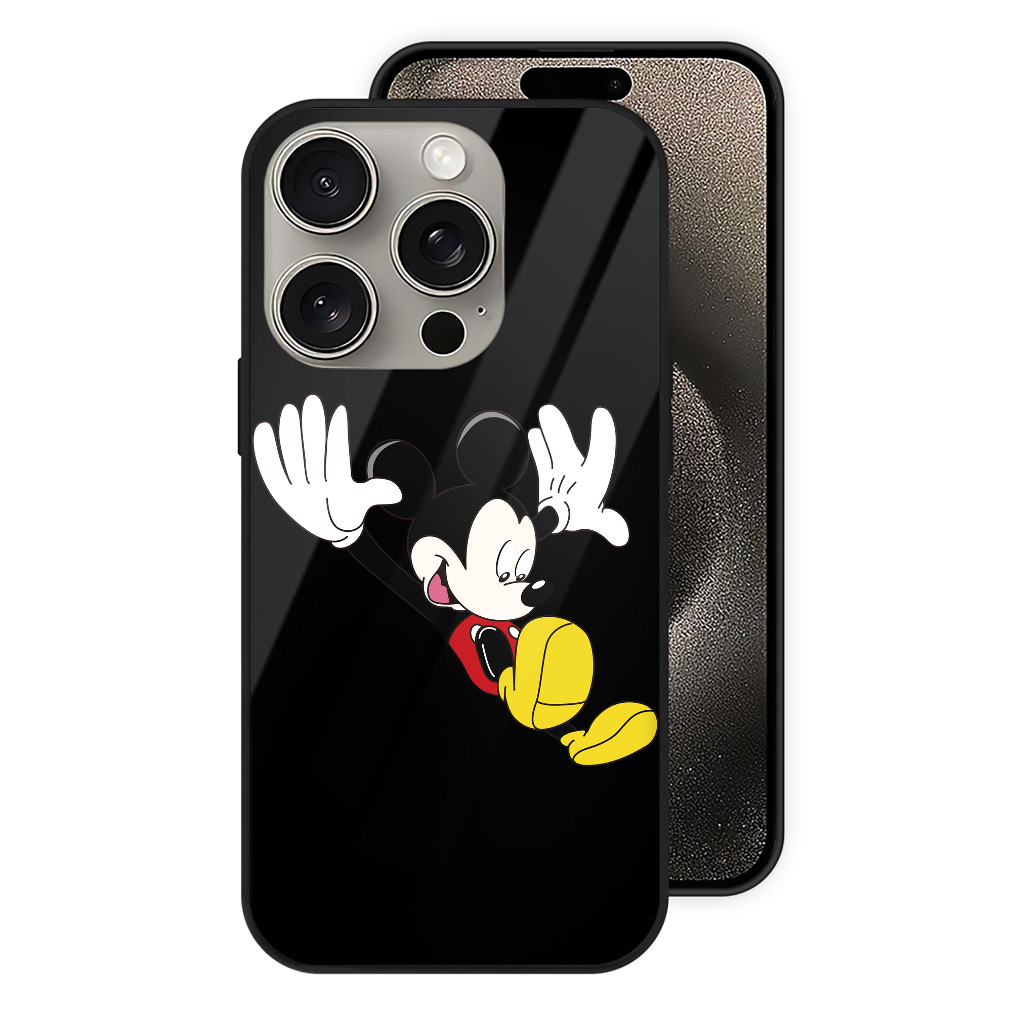 （画像用） ミッキーマウス Mickey Mouse 【iPhone15Pro対応】スマホケース 耐衝撃＆黄変防止 背面ガラス
