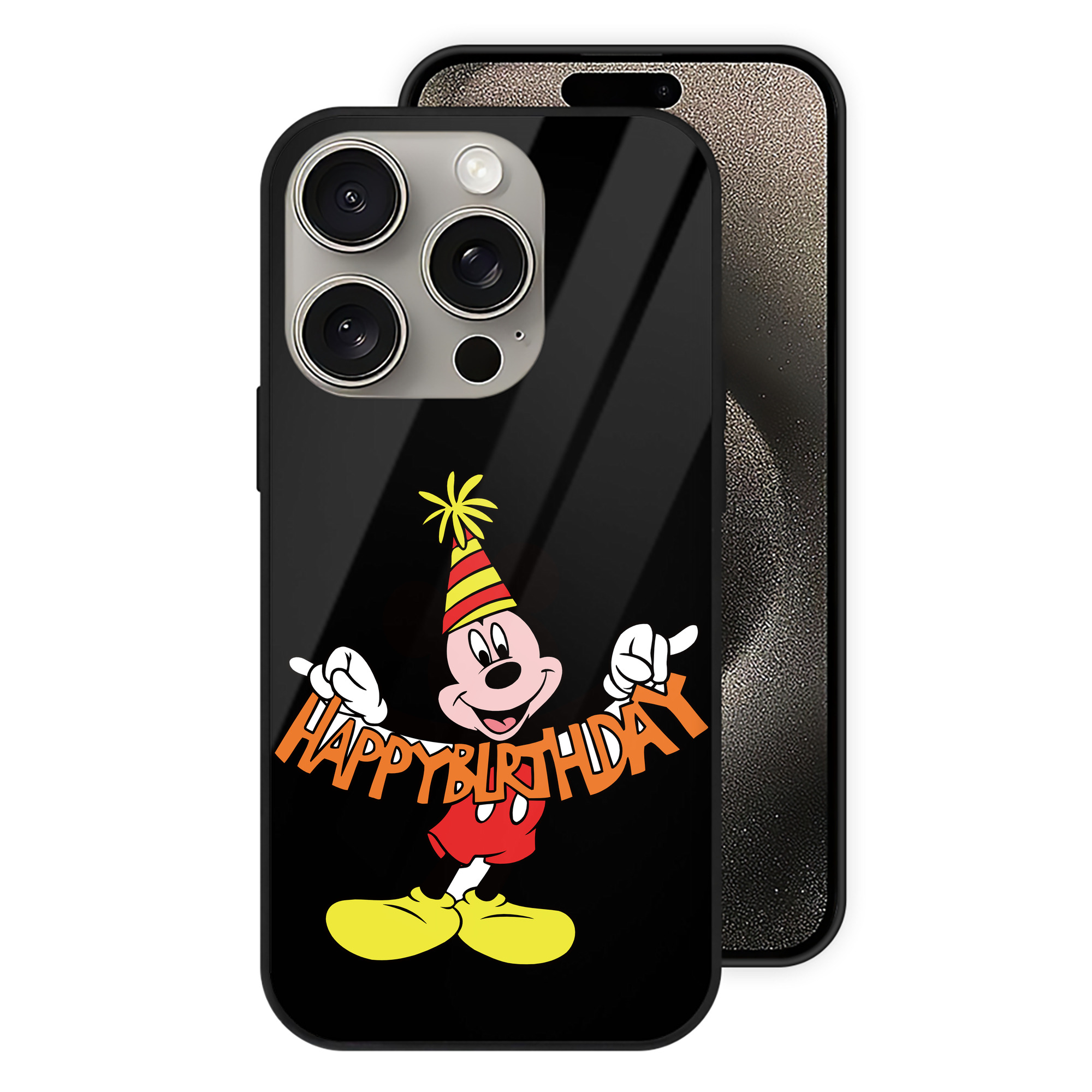 （画像用） ミッキーマウス Mickey Mouse 【iPhone15Pro対応】スマホケース 耐衝撃＆黄変防止 背面ガラス