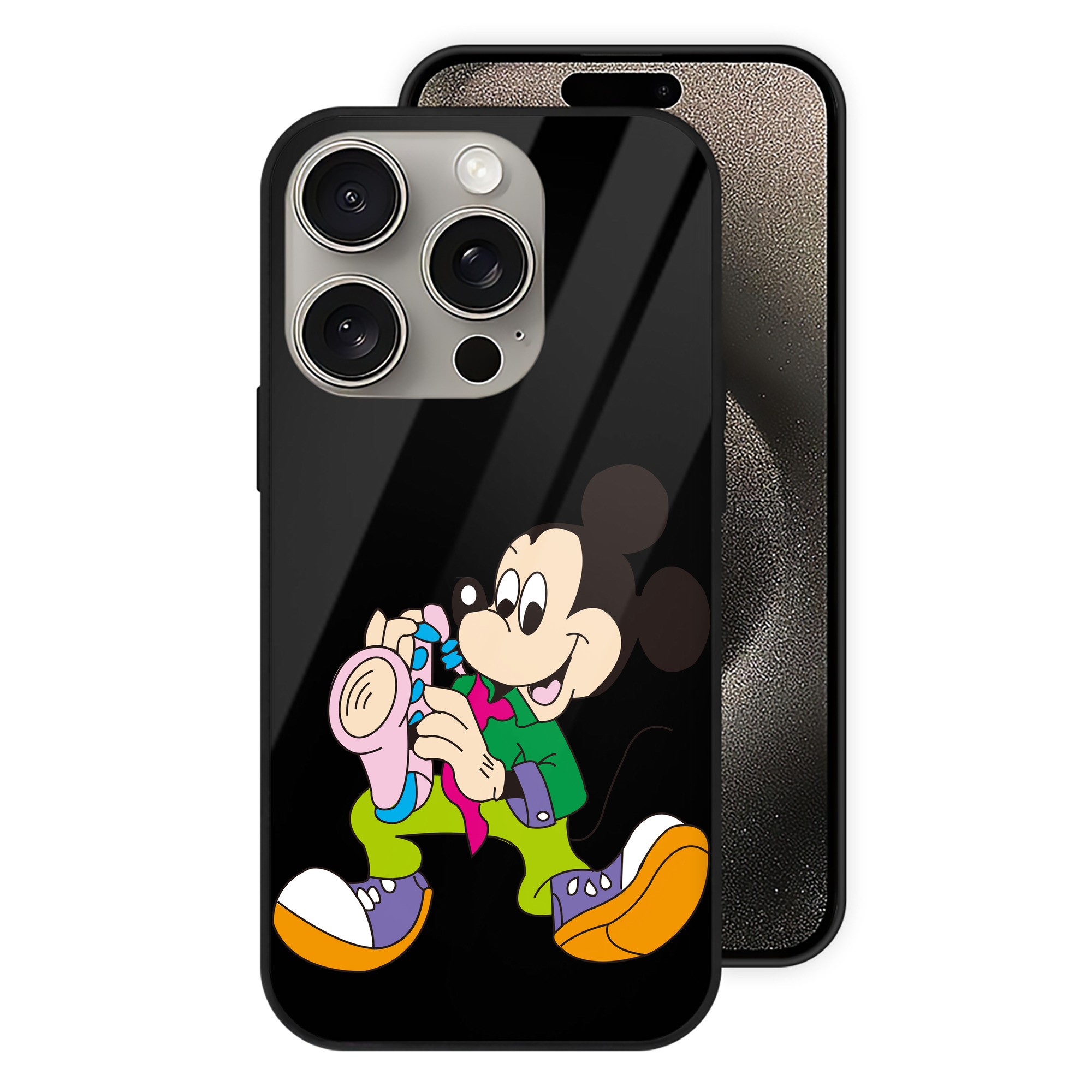 （画像用） ミッキーマウス Mickey Mouse 【iPhone15Pro対応】スマホケース 耐衝撃＆黄変防止 背面ガラス