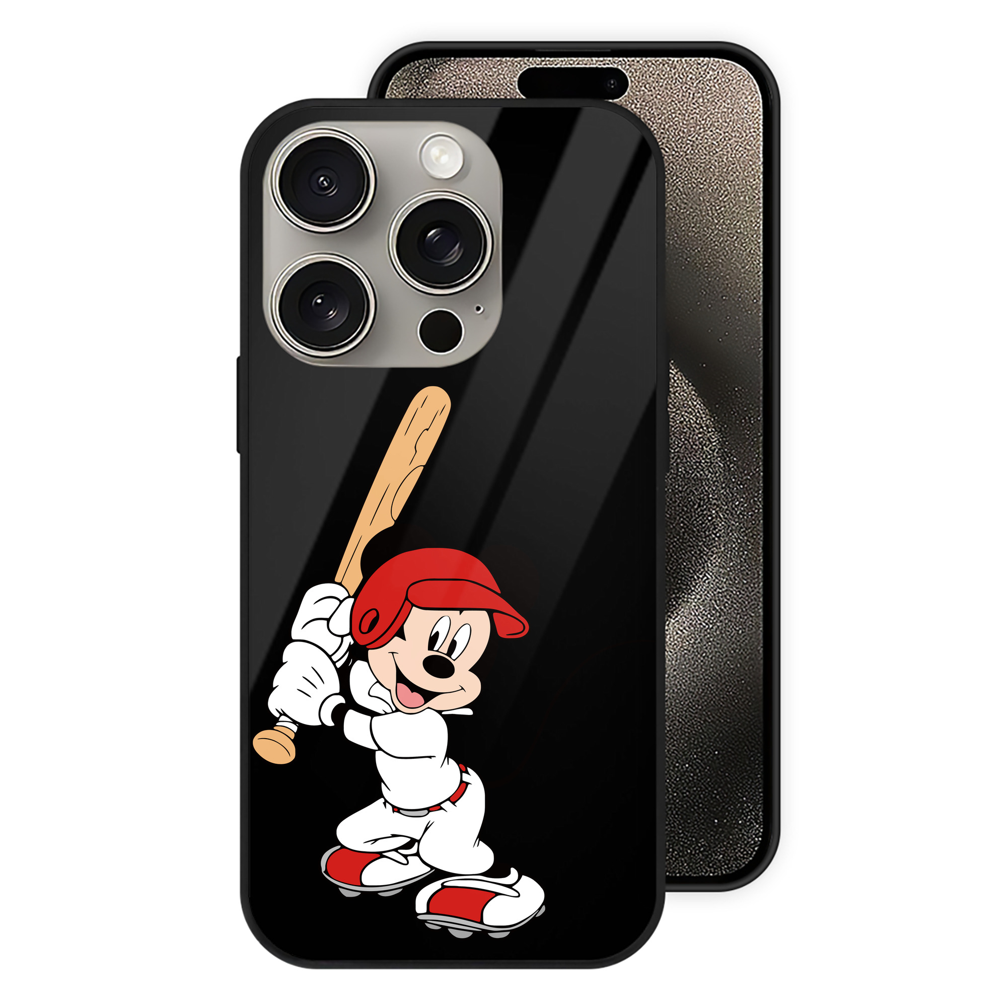 （画像用） ミッキーマウス Mickey Mouse 【iPhone15Pro対応】スマホケース 耐衝撃＆黄変防止 背面ガラス