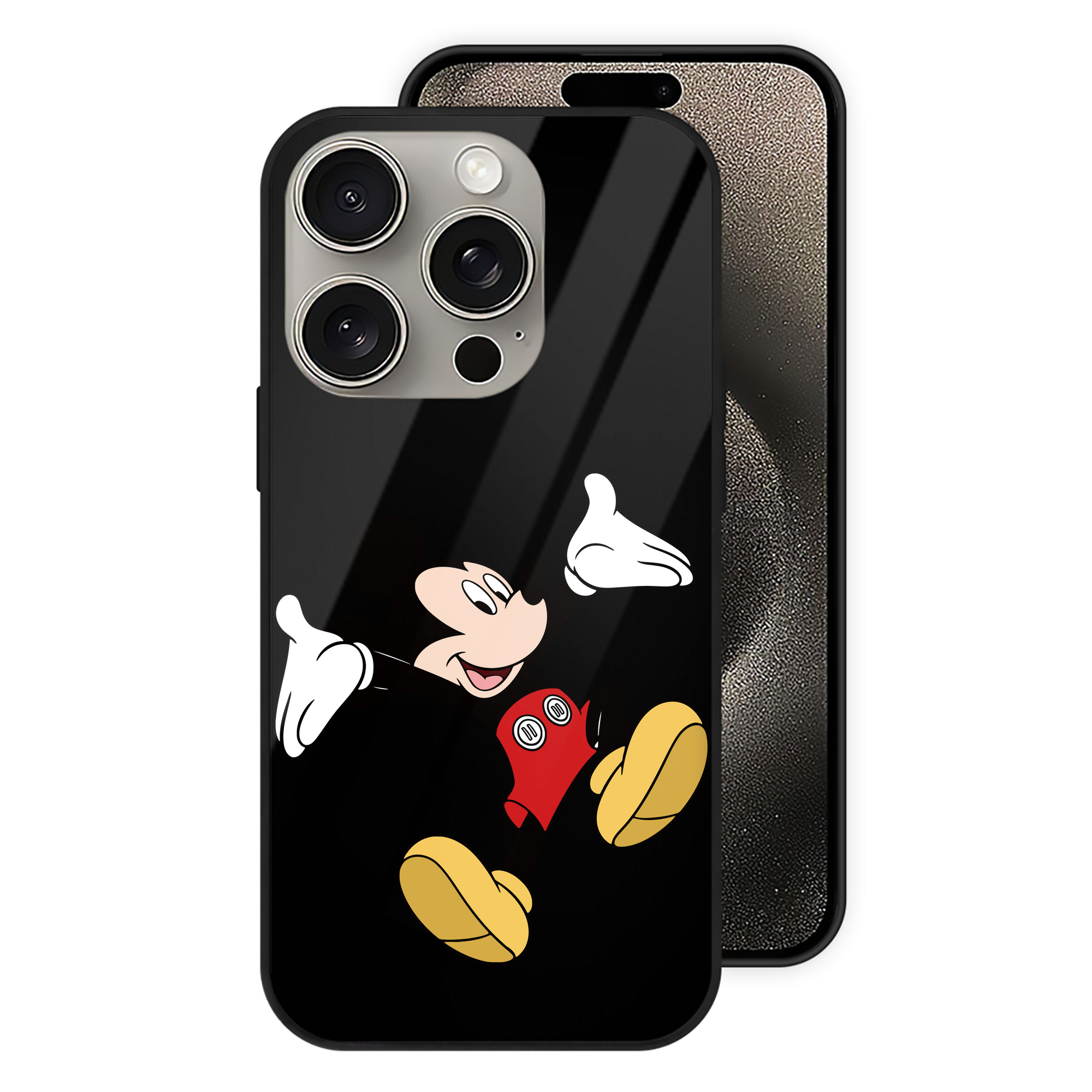 （画像用） ミッキーマウス Mickey Mouse 【iPhone15Pro対応】スマホケース 耐衝撃＆黄変防止 背面ガラス