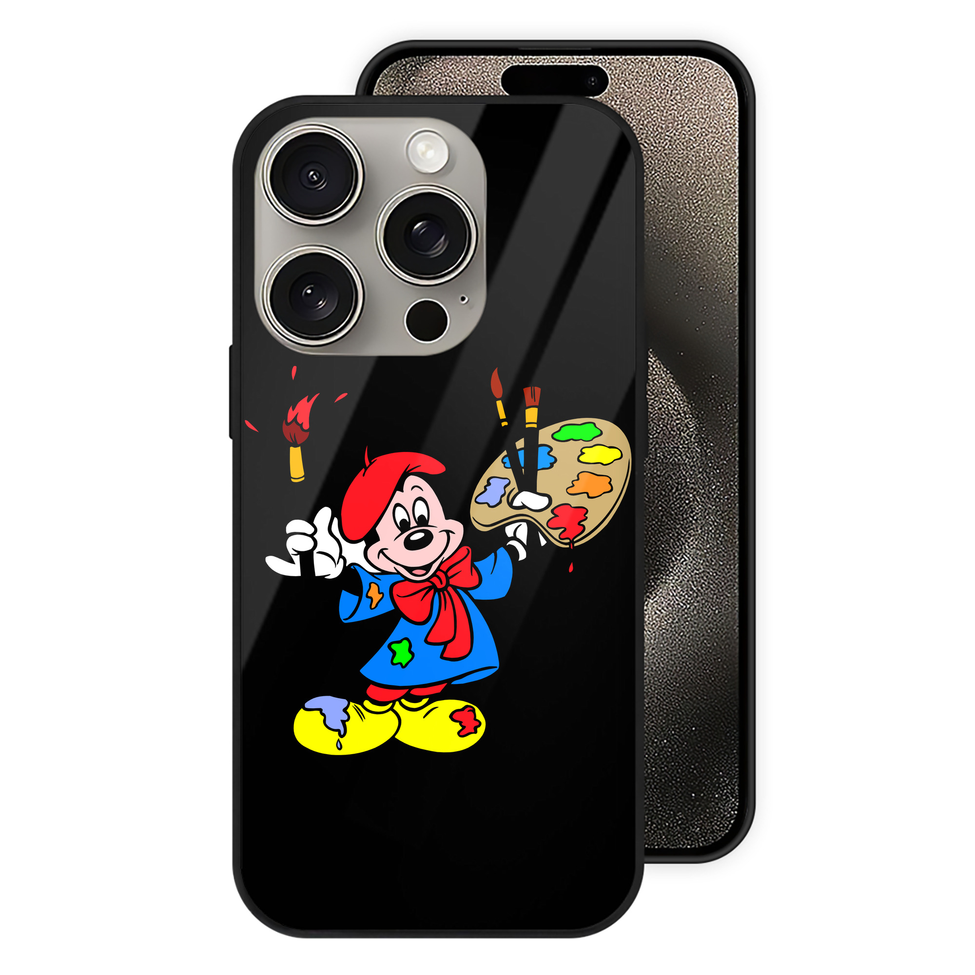 （画像用） ミッキーマウス Mickey Mouse 【iPhone15Pro対応】スマホケース 耐衝撃＆黄変防止 背面ガラス