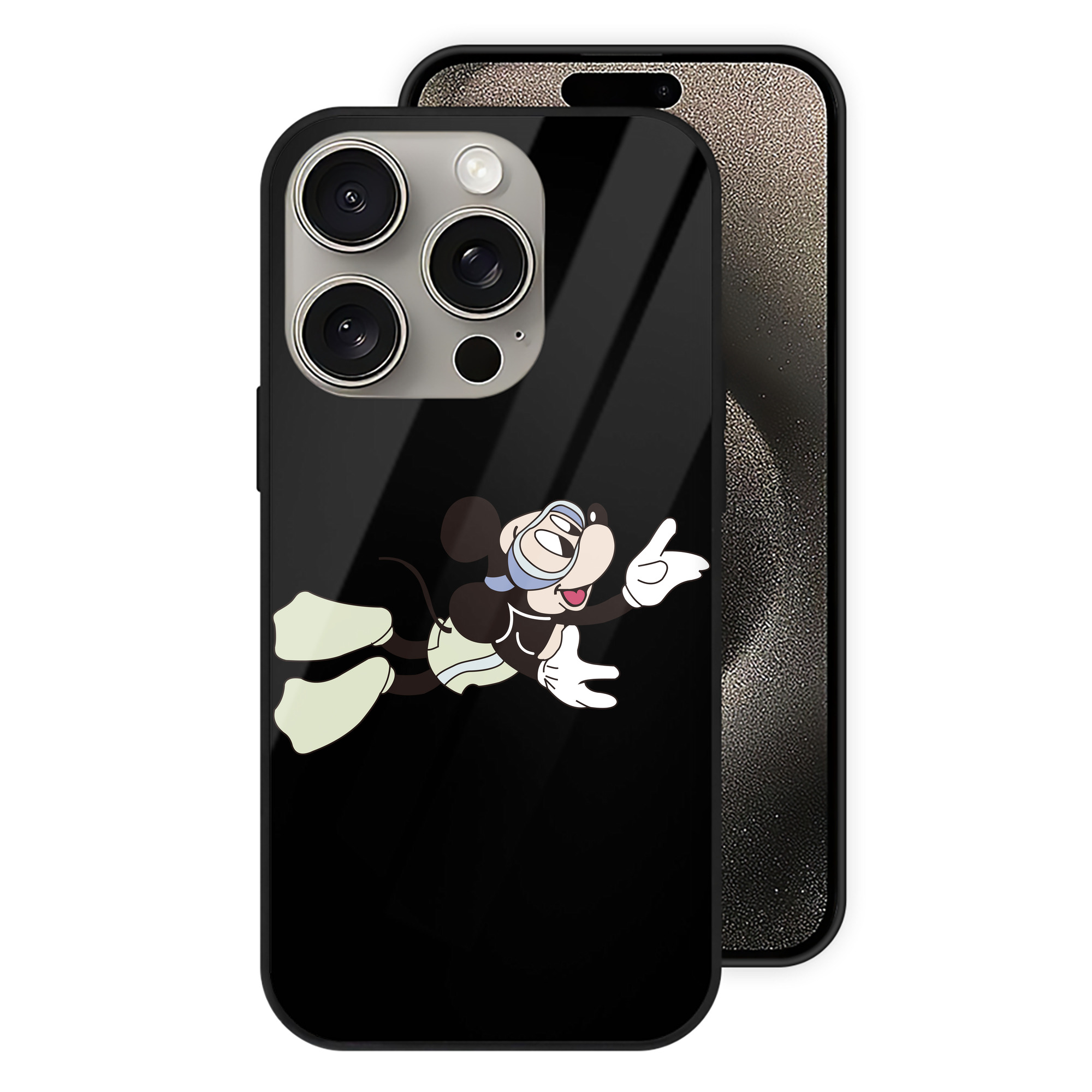 （画像用） ミッキーマウス Mickey Mouse 【iPhone15Pro対応】スマホケース 耐衝撃＆黄変防止 背面ガラス