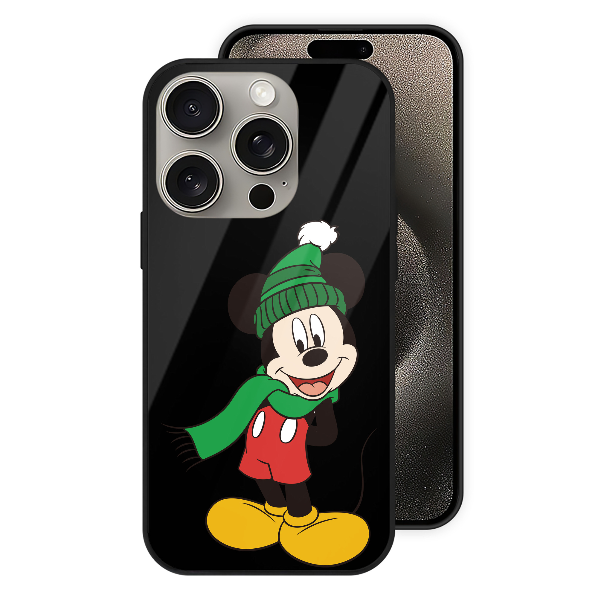 （画像用） ミッキーマウス Mickey Mouse 【iPhone15Pro対応】スマホケース 耐衝撃＆黄変防止 背面ガラス