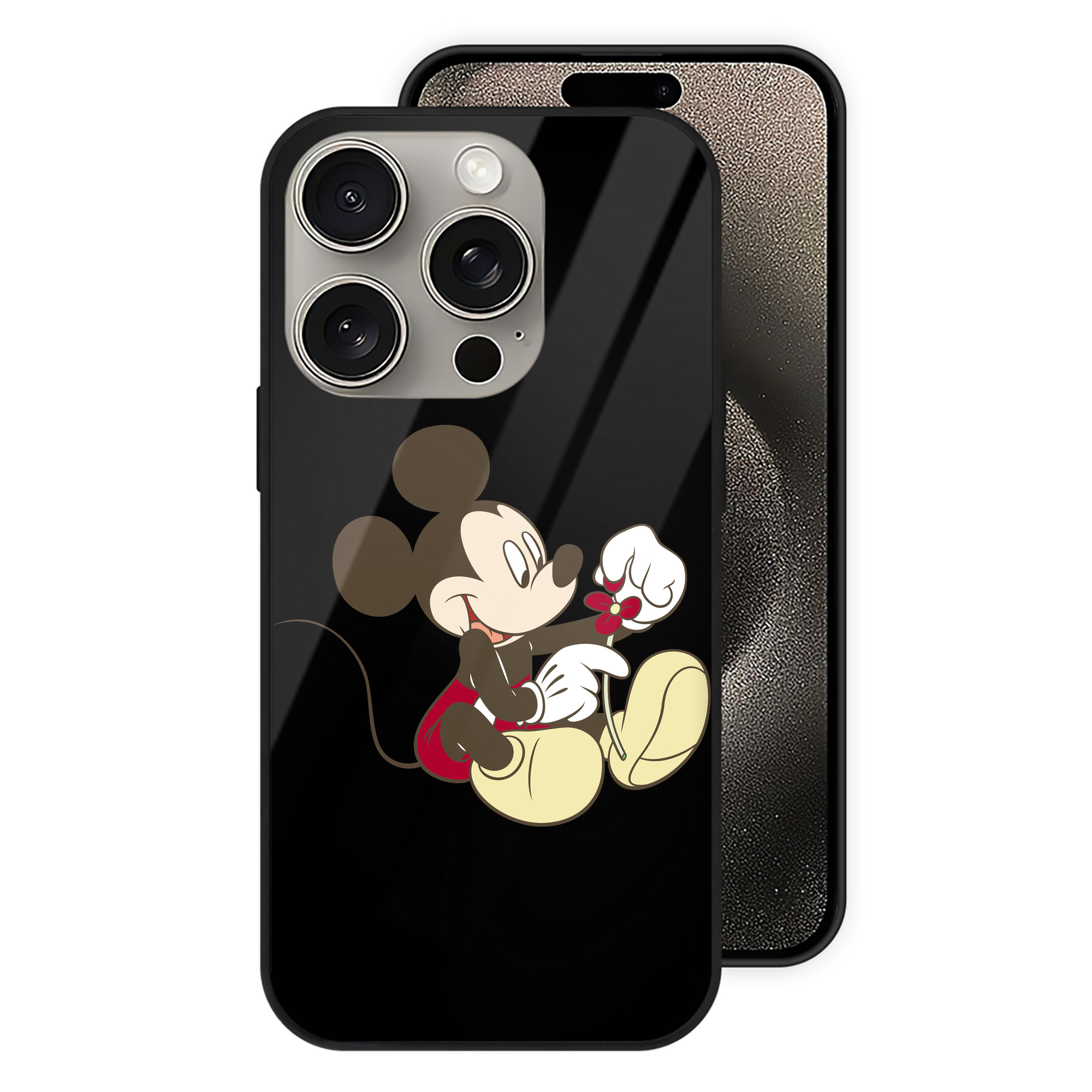 （画像用） ミッキーマウス Mickey Mouse 【iPhone15Pro対応】スマホケース 耐衝撃＆黄変防止 背面ガラス