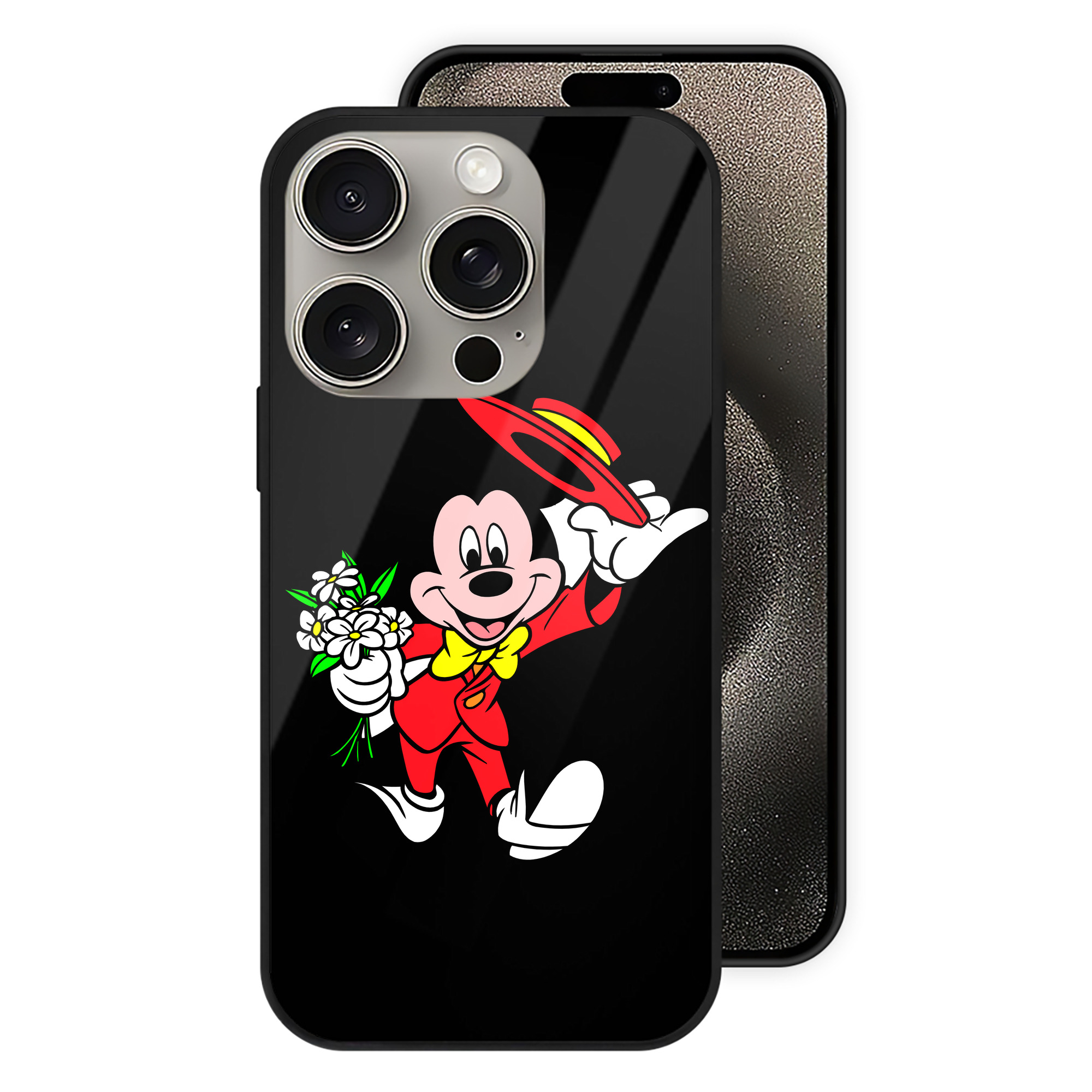 （画像用） ミッキーマウス Mickey Mouse 【iPhone15Pro対応】スマホケース 耐衝撃＆黄変防止 背面ガラス