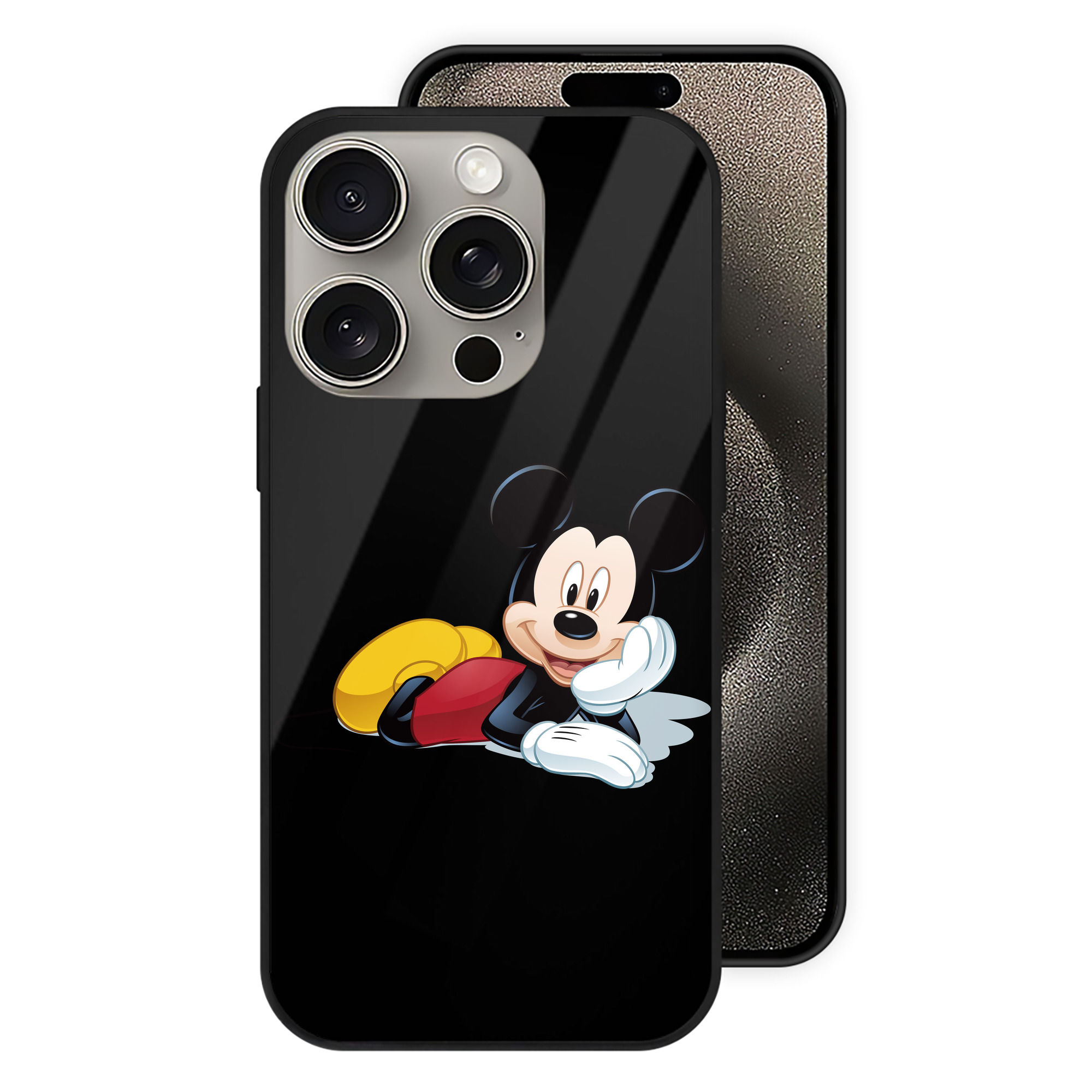（画像用） ミッキーマウス Mickey Mouse 【iPhone15Pro対応】スマホケース 耐衝撃＆黄変防止 背面ガラス