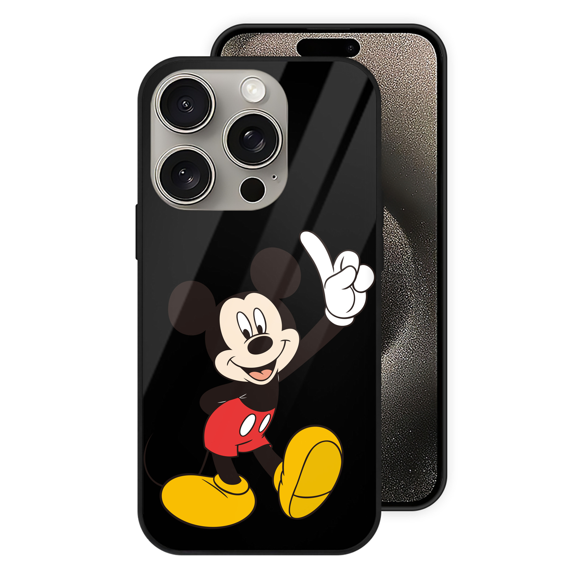 （画像用） ミッキーマウス Mickey Mouse 【iPhone15Pro対応】スマホケース 耐衝撃＆黄変防止 背面ガラス