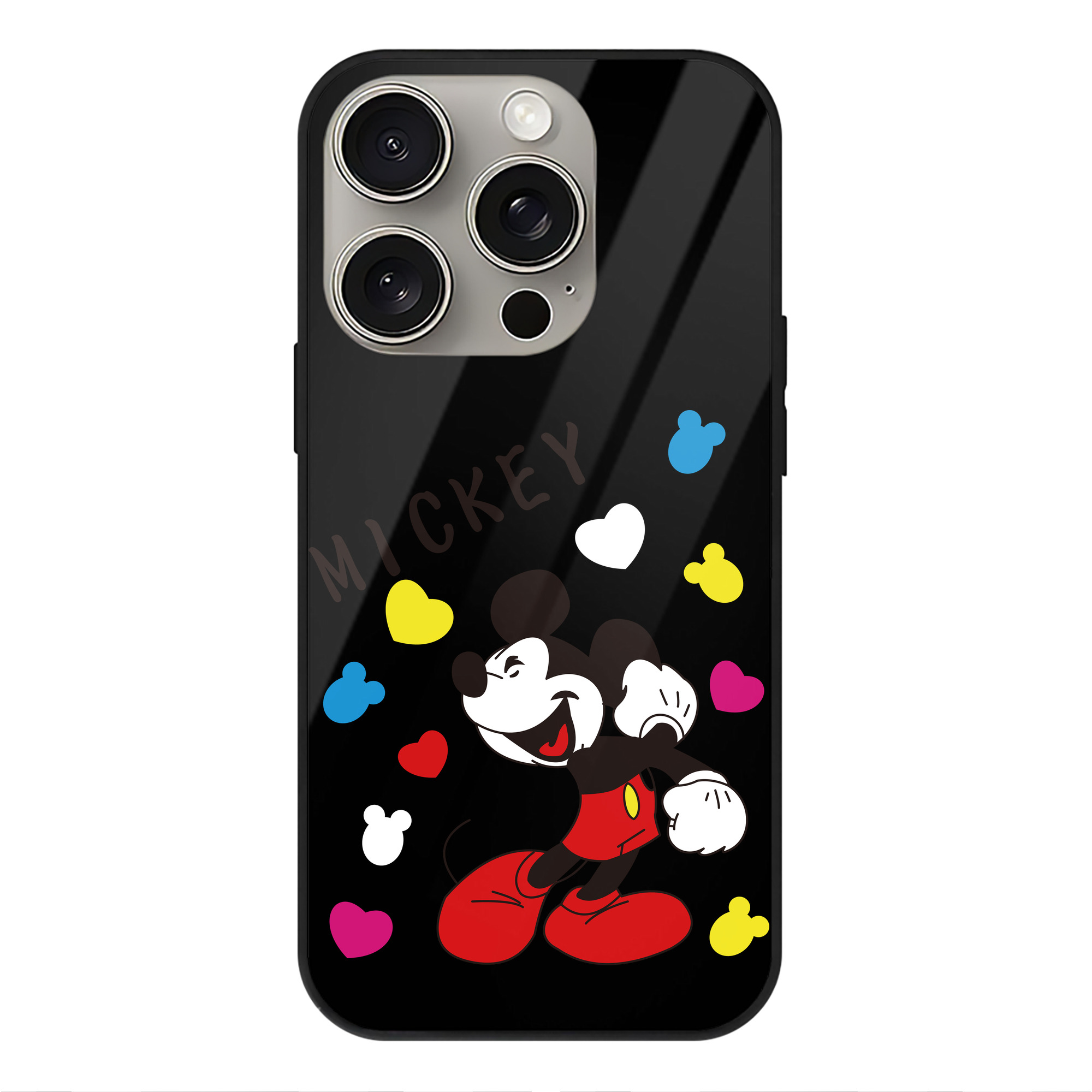 （画像用） ミッキーマウス Mickey Mouse 【iPhone15Pro対応】スマホケース 耐衝撃＆黄変防止 背面ガラス