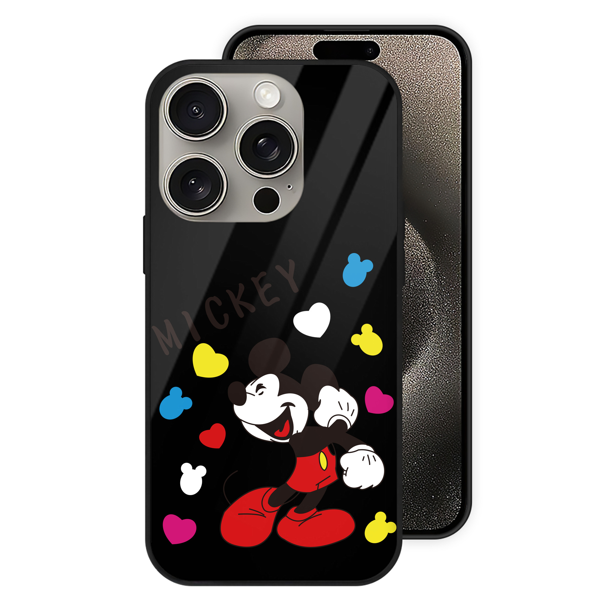 （画像用） ミッキーマウス Mickey Mouse 【iPhone15Pro対応】スマホケース 耐衝撃＆黄変防止 背面ガラス