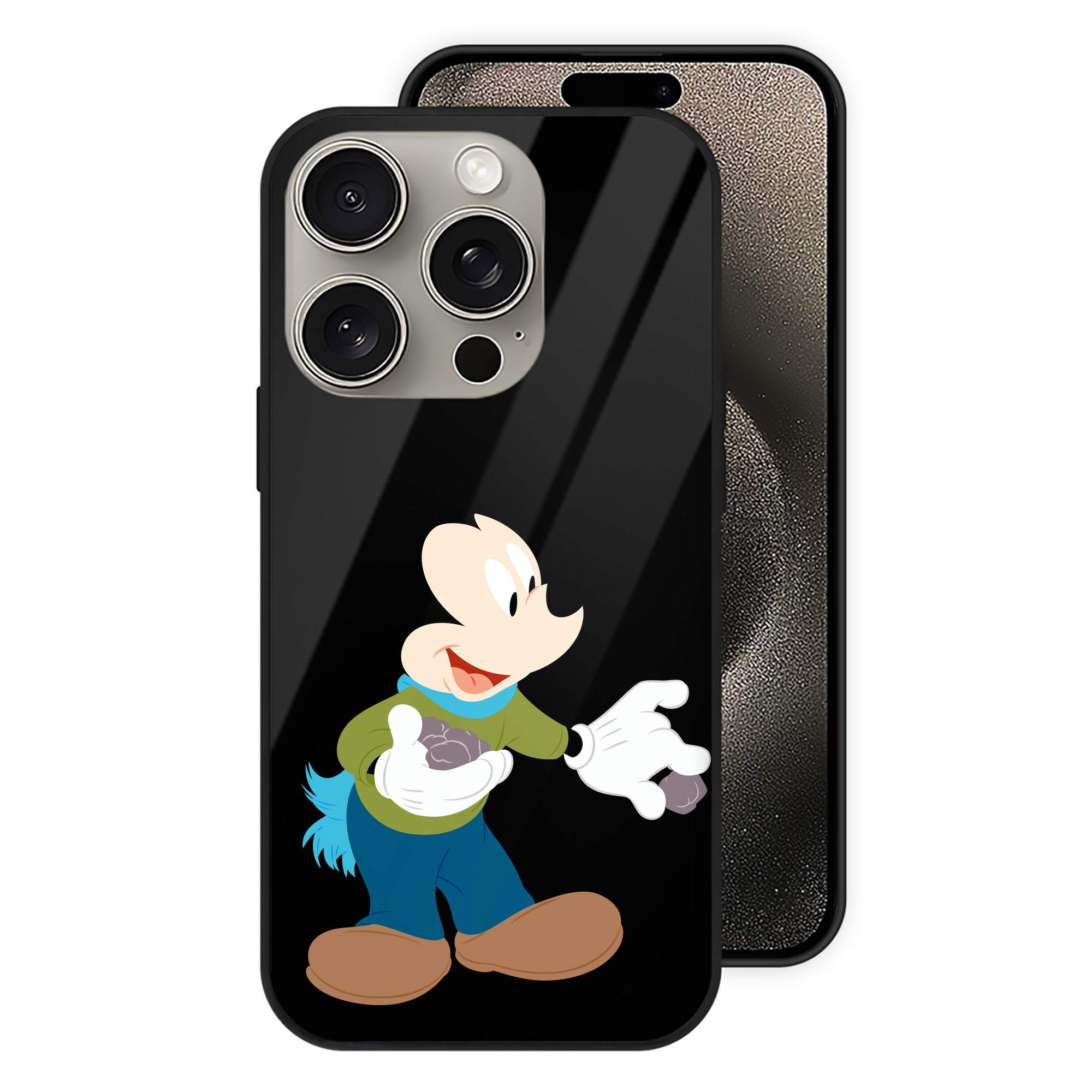 （画像用） ミッキーマウス Mickey Mouse 【iPhone15Pro対応】スマホケース 耐衝撃＆黄変防止 背面ガラス