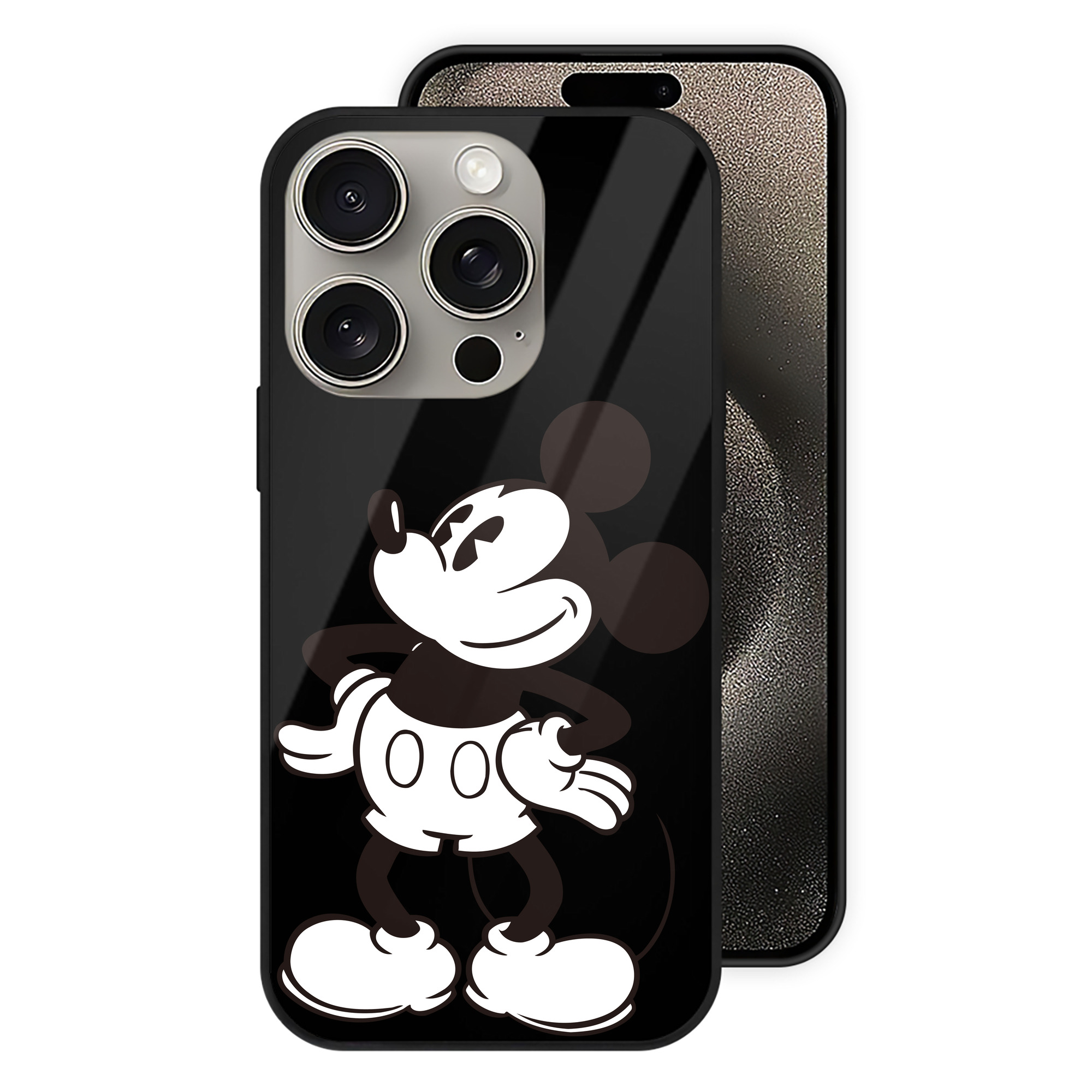 （画像用） ミッキーマウス Mickey Mouse 【iPhone15Pro対応】スマホケース 耐衝撃＆黄変防止 背面ガラス
