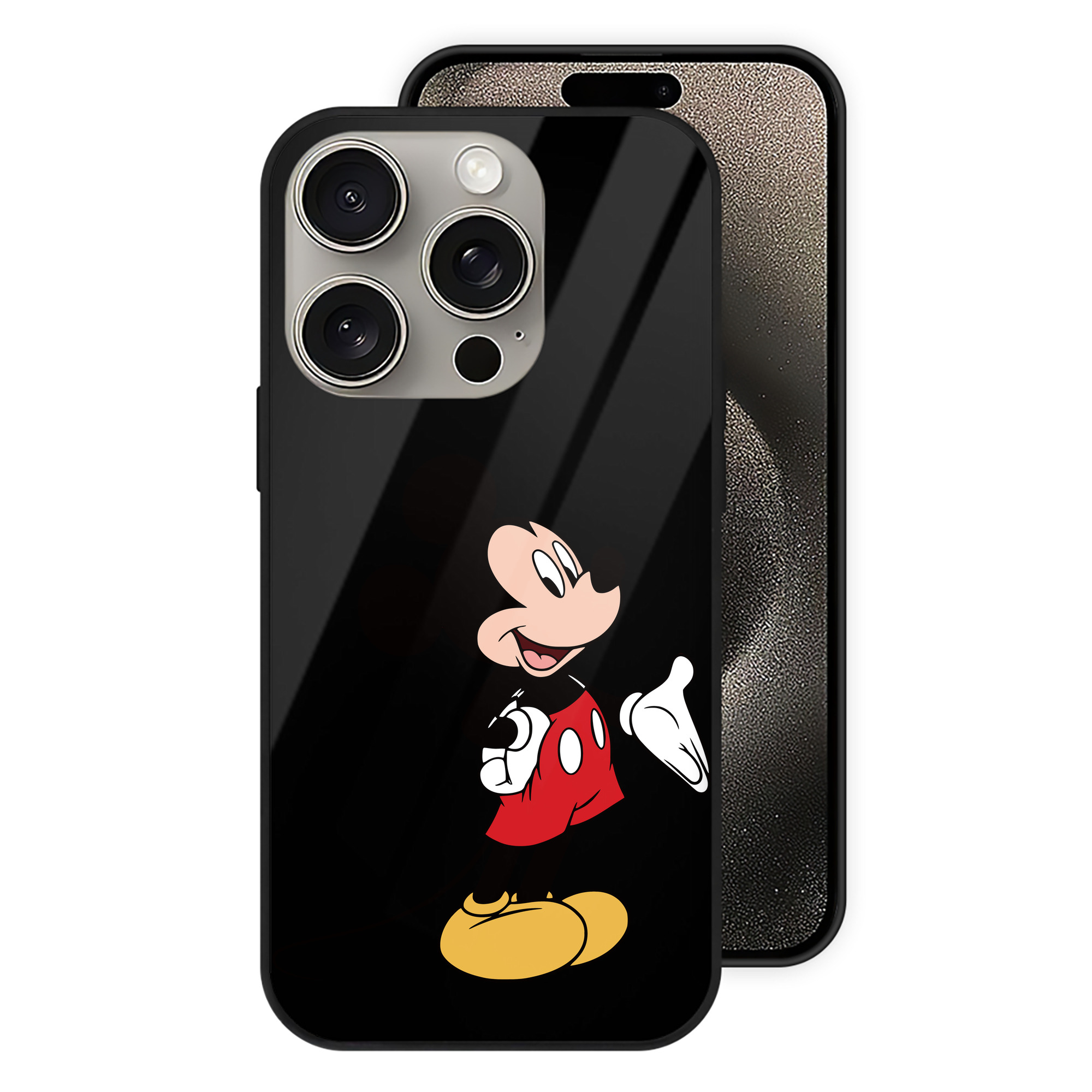 （画像用） ミッキーマウス Mickey Mouse 【iPhone15Pro対応】スマホケース 耐衝撃＆黄変防止 背面ガラス