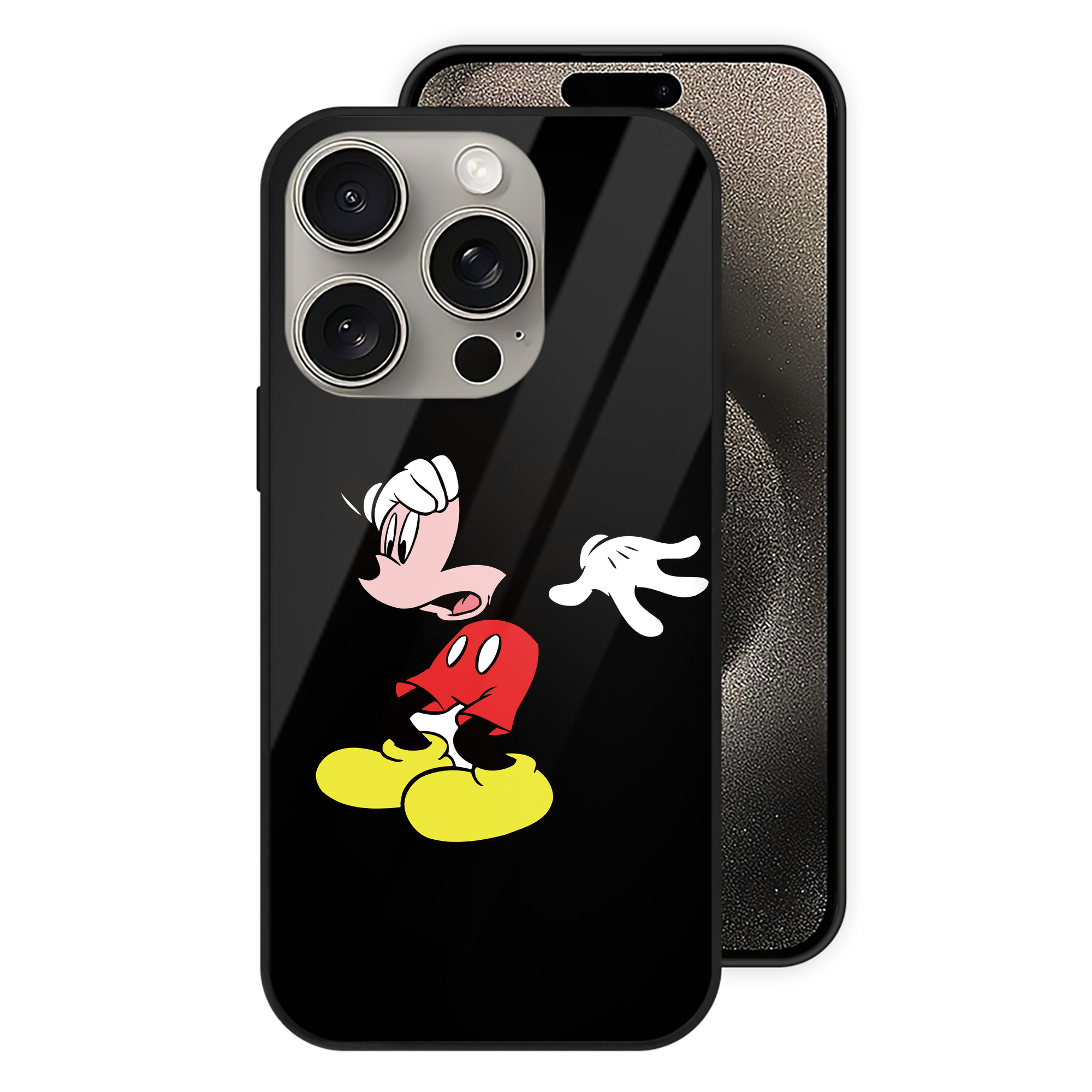 （画像用） ミッキーマウス Mickey Mouse 【iPhone15Pro対応】スマホケース 耐衝撃＆黄変防止 背面ガラス