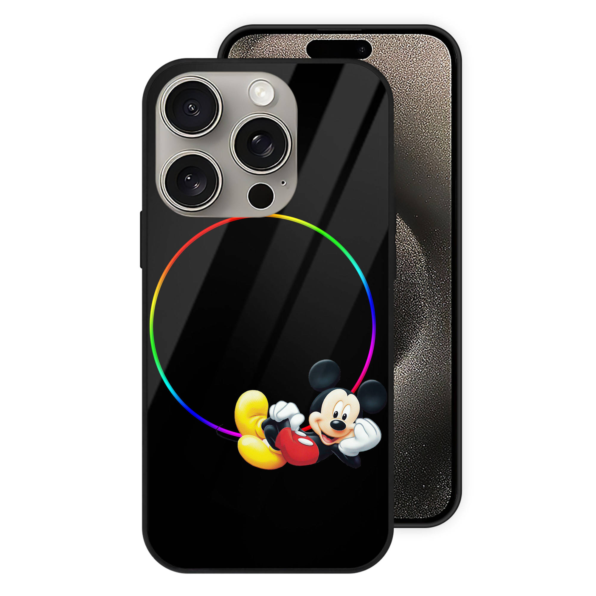 （画像用） ミッキーマウス Mickey Mouse 【iPhone15Pro対応】スマホケース 耐衝撃＆黄変防止 背面ガラス