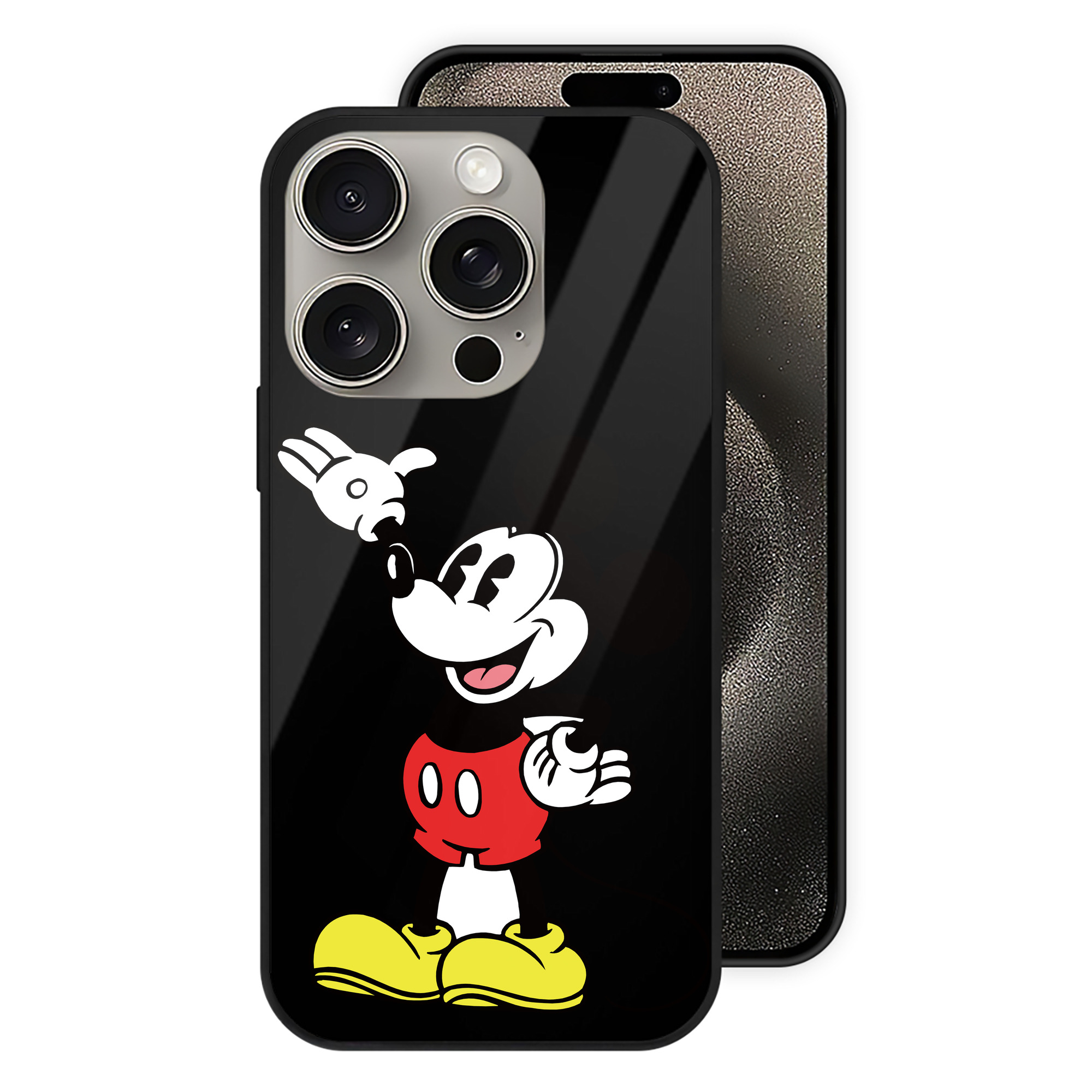 （画像用） ミッキーマウス Mickey Mouse 【iPhone15Pro対応】スマホケース 耐衝撃＆黄変防止 背面ガラス
