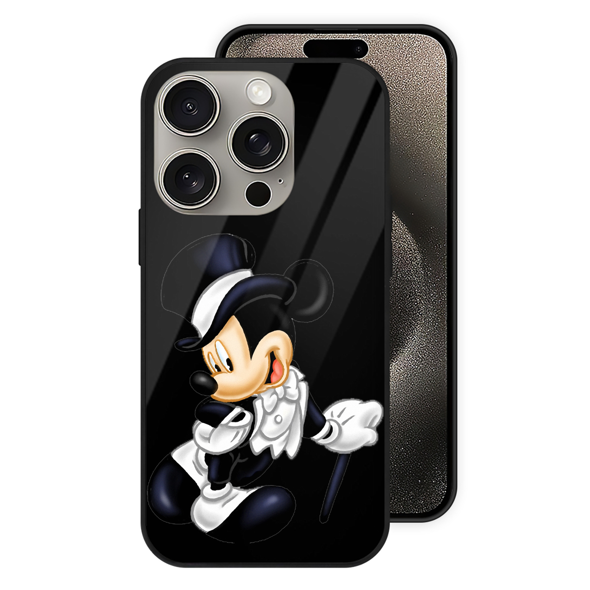 （画像用） ミッキーマウス Mickey Mouse 【iPhone15Pro対応】スマホケース 耐衝撃＆黄変防止 背面ガラス