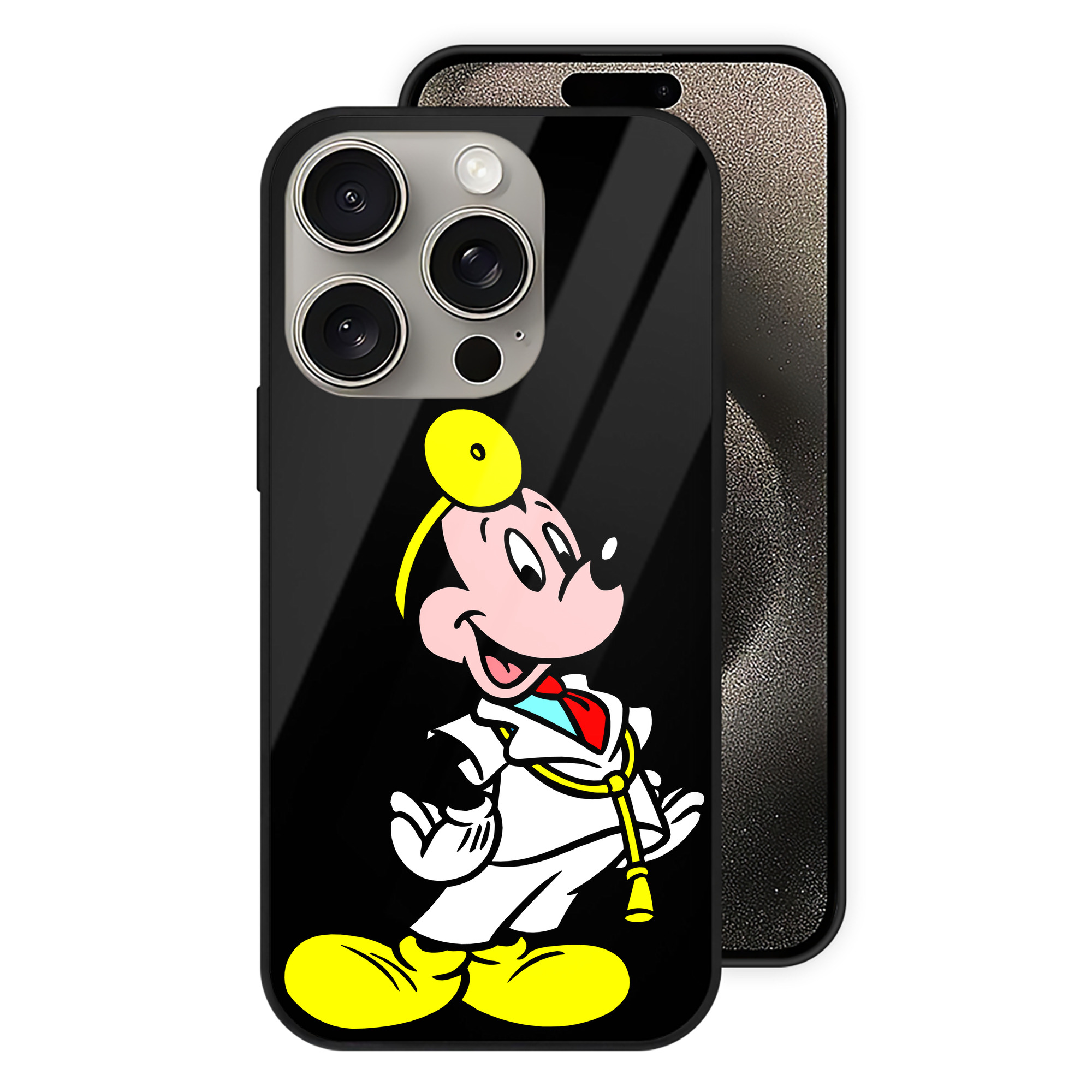 （画像用） ミッキーマウス Mickey Mouse 【iPhone15Pro対応】スマホケース 耐衝撃＆黄変防止 背面ガラス