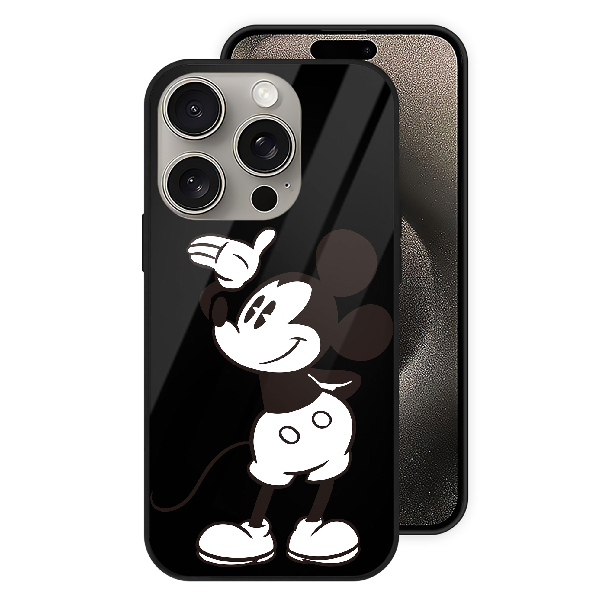 （画像用） ミッキーマウス Mickey Mouse 【iPhone15Pro対応】スマホケース 耐衝撃＆黄変防止 背面ガラス