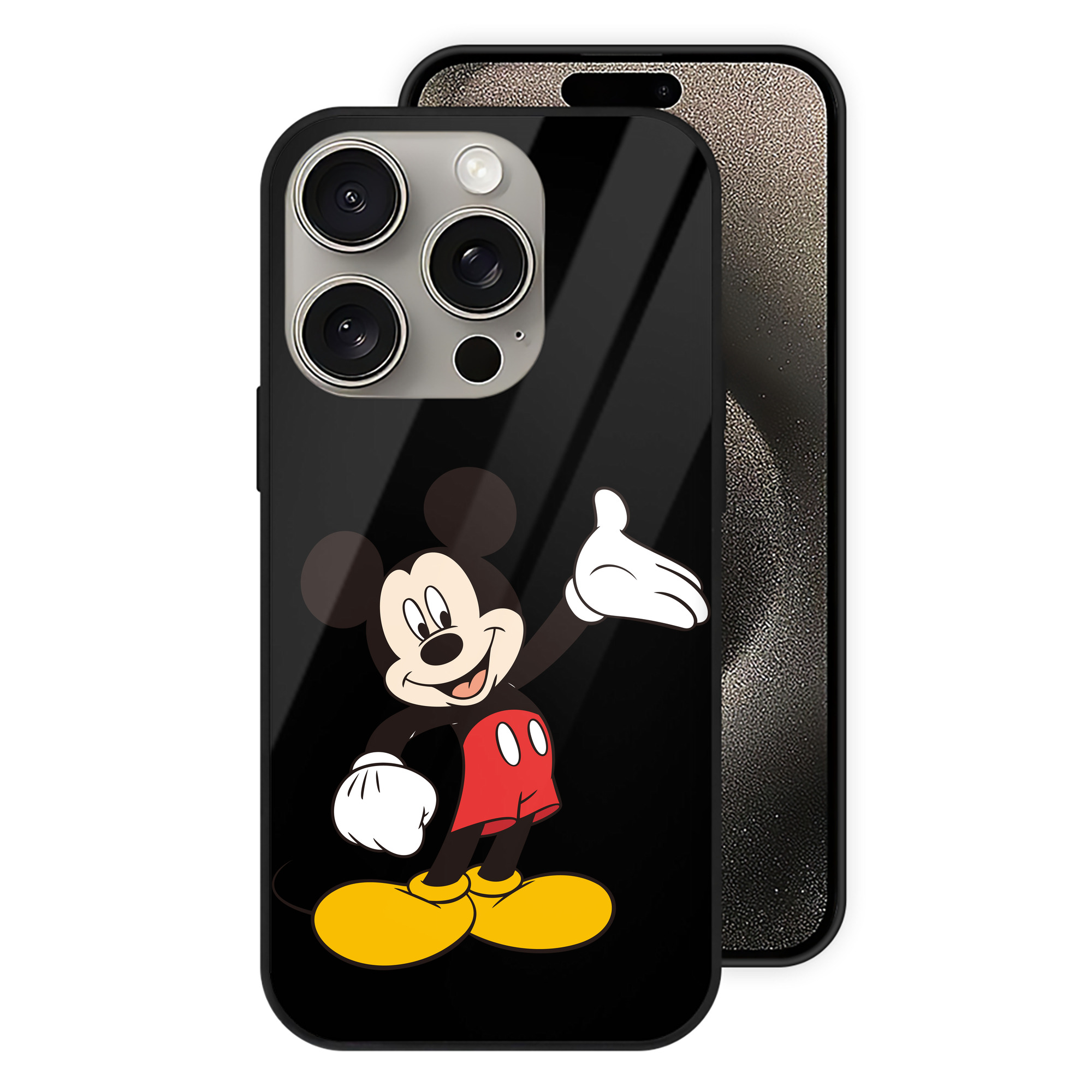 （画像用） ミッキーマウス Mickey Mouse 【iPhone15Pro対応】スマホケース 耐衝撃＆黄変防止 背面ガラス