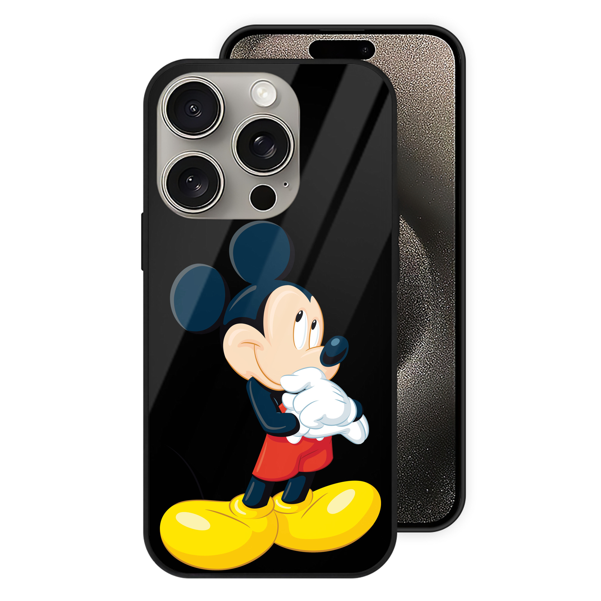 （画像用） ミッキーマウス Mickey Mouse 【iPhone15Pro対応】スマホケース 耐衝撃＆黄変防止 背面ガラス