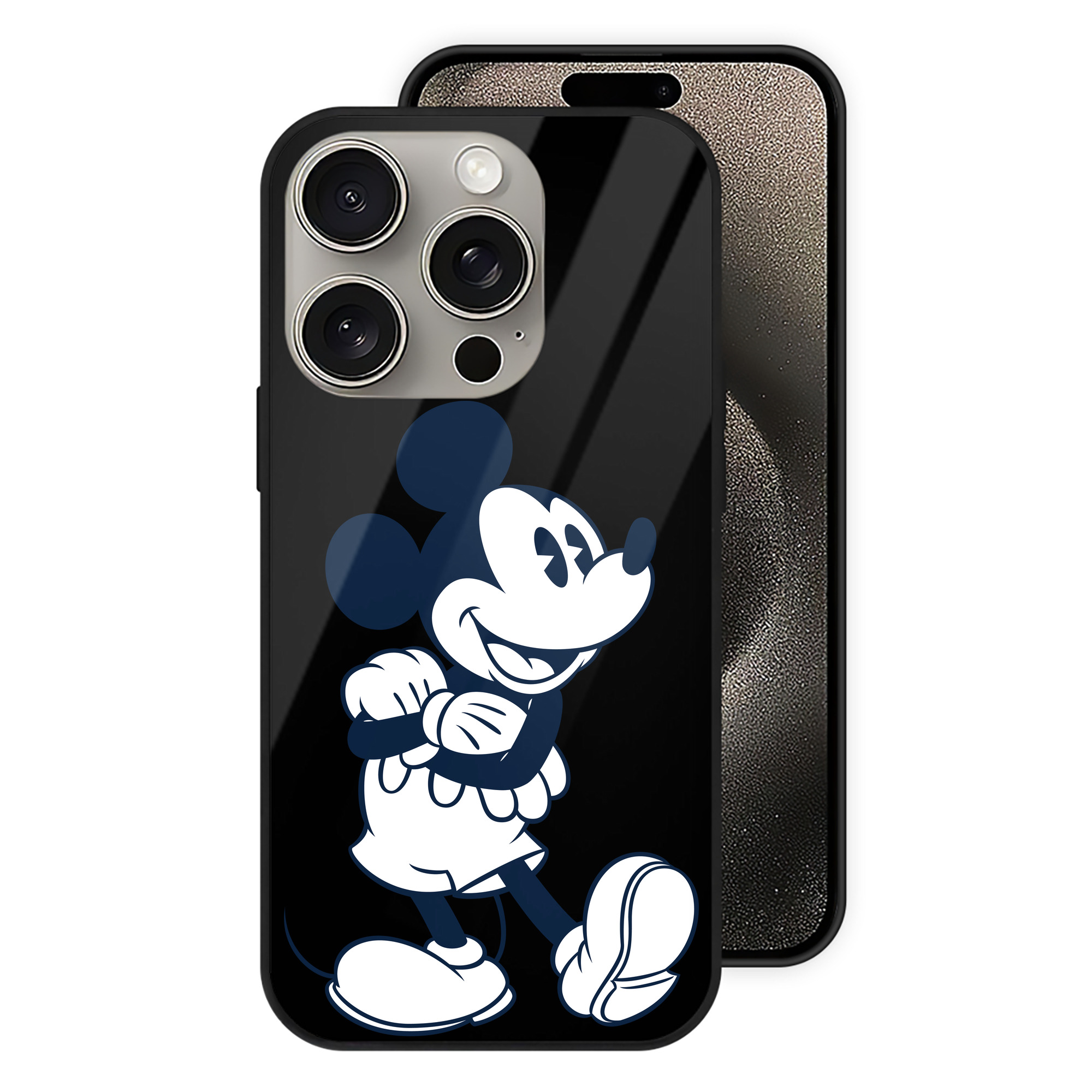 （画像用） ミッキーマウス Mickey Mouse 【iPhone15Pro対応】スマホケース 耐衝撃＆黄変防止 背面ガラス