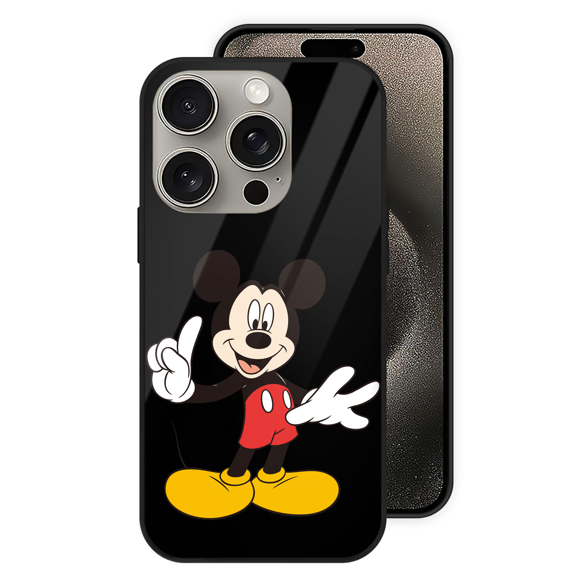 （画像用） ミッキーマウス Mickey Mouse 【iPhone15Pro対応】スマホケース 耐衝撃＆黄変防止 背面ガラス