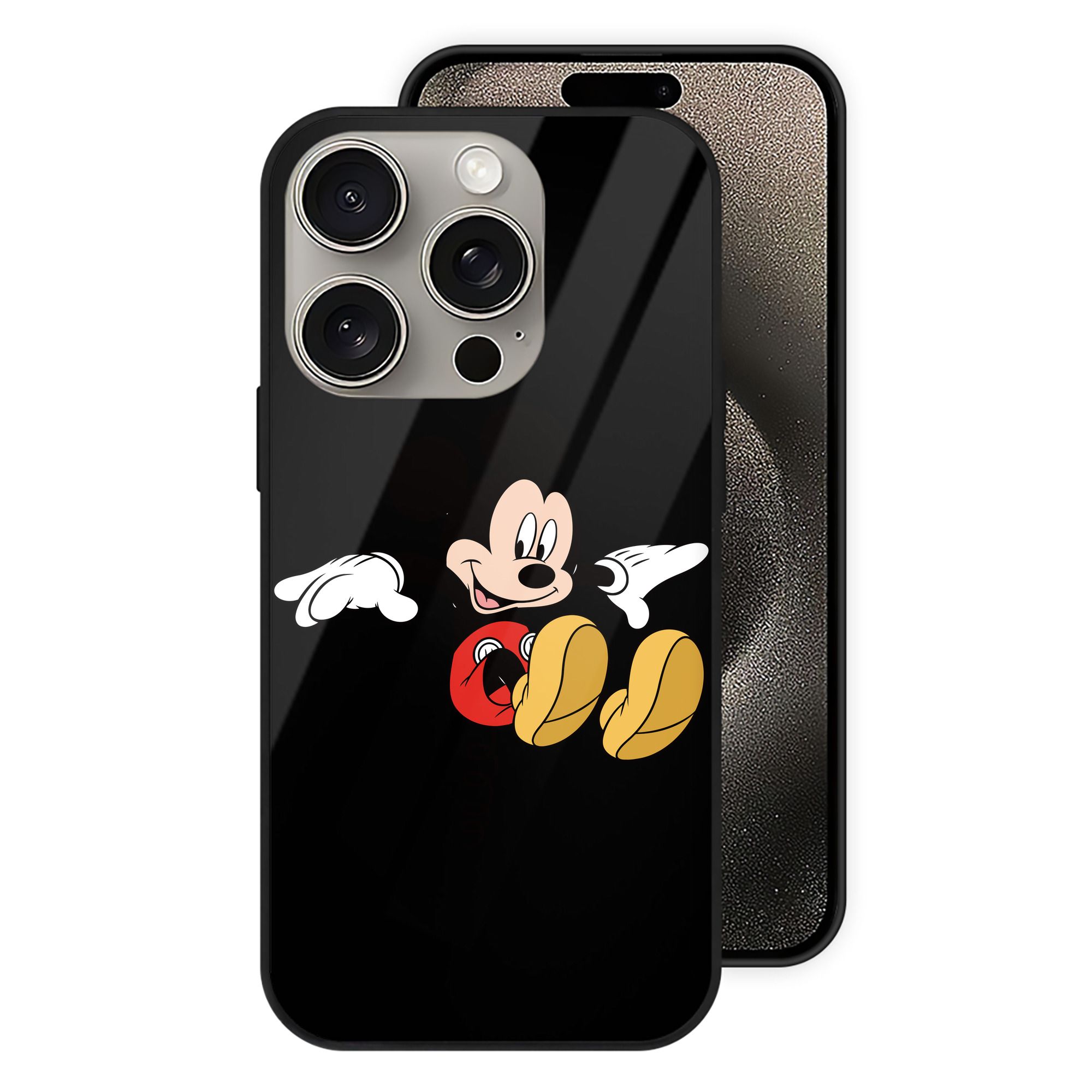 （画像用） ミッキーマウス Mickey Mouse 【iPhone15Pro対応】スマホケース 耐衝撃＆黄変防止 背面ガラス