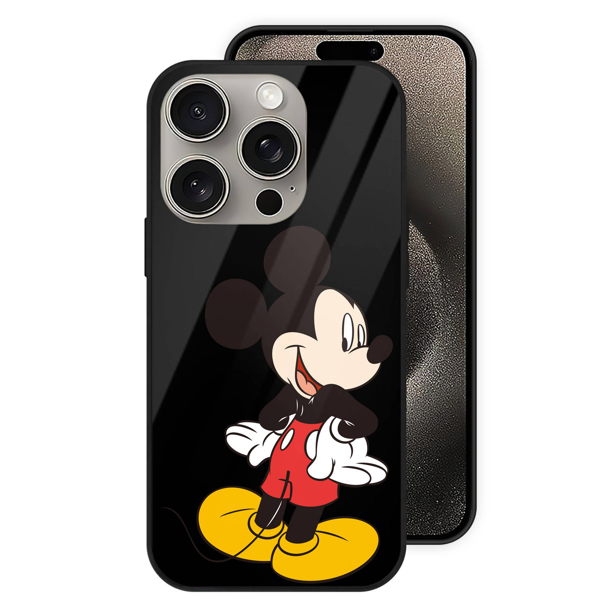 （画像用） ミッキーマウス Mickey Mouse 【iPhone15Pro対応】スマホケース 耐衝撃＆黄変防止 背面ガラス