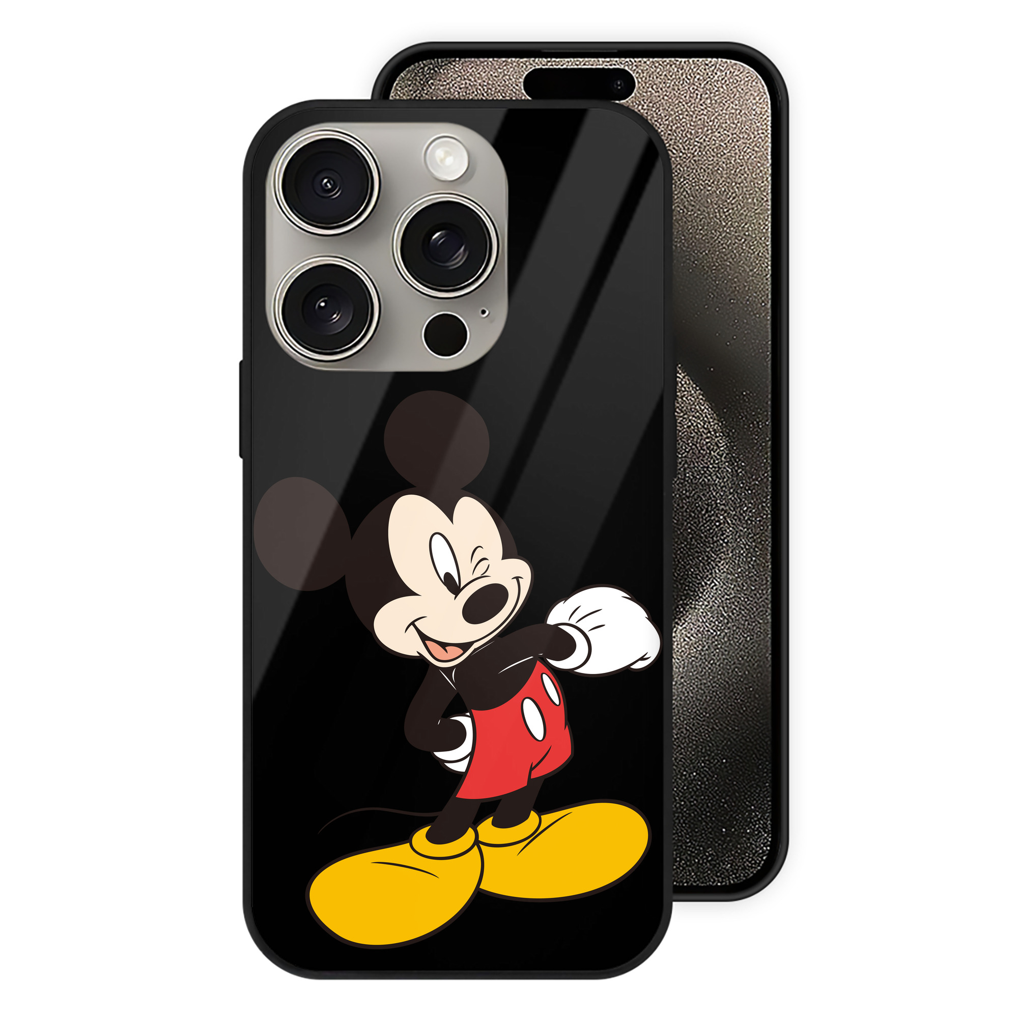 （画像用） ミッキーマウス Mickey Mouse 【iPhone15Pro対応】スマホケース 耐衝撃＆黄変防止 背面ガラス