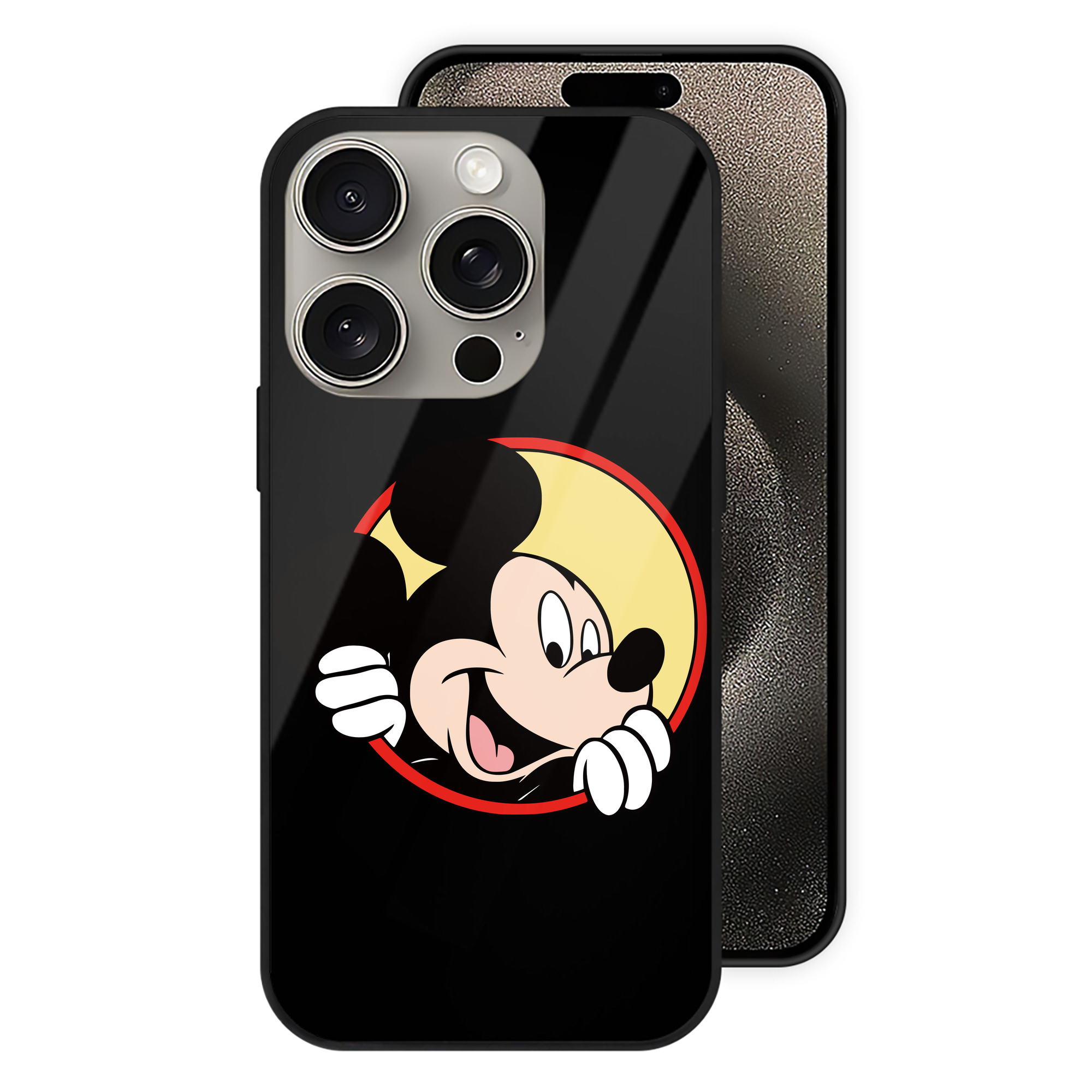 （画像用） ミッキーマウス Mickey Mouse 【iPhone15Pro対応】スマホケース 耐衝撃＆黄変防止 背面ガラス