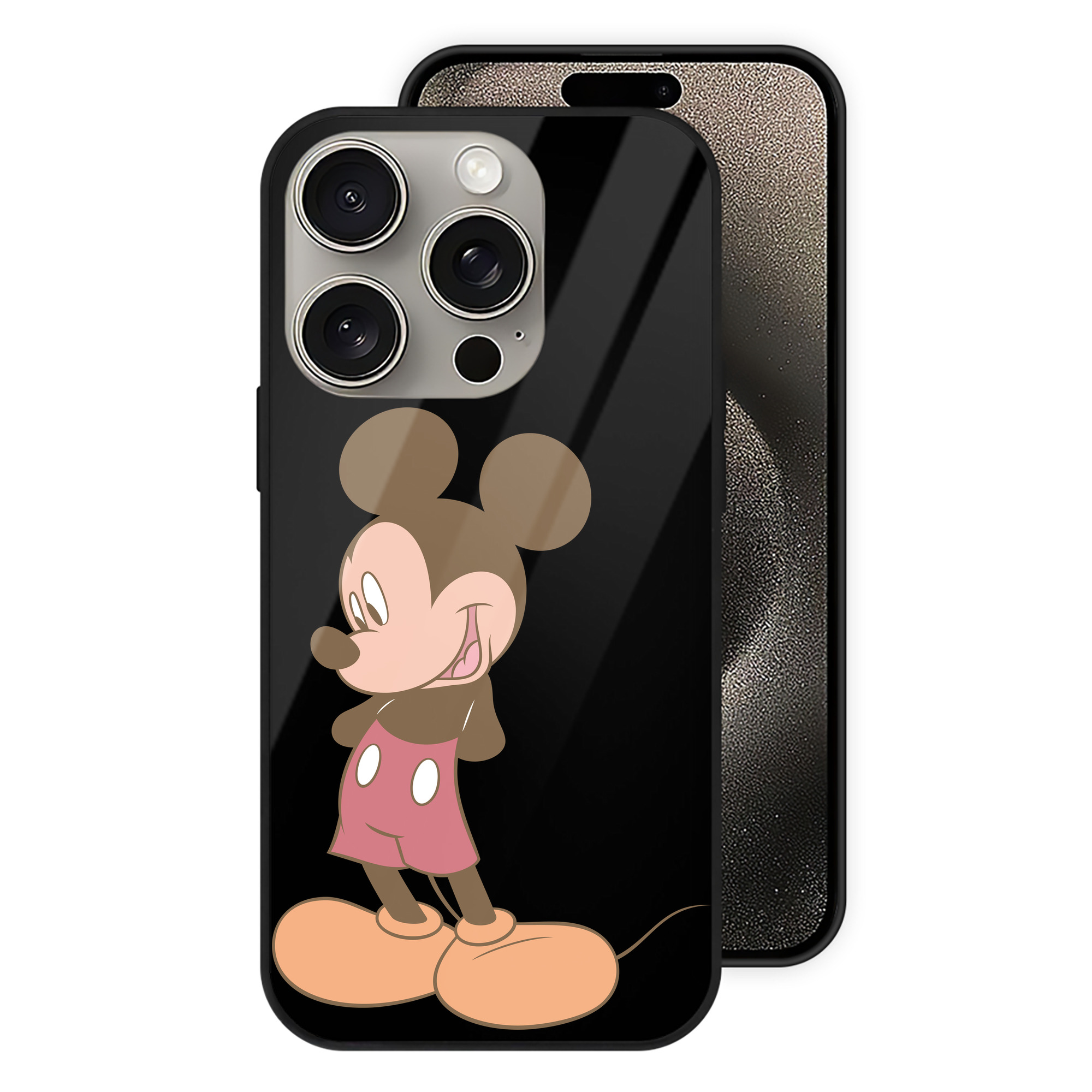 （画像用） ミッキーマウス Mickey Mouse 【iPhone15Pro対応】スマホケース 耐衝撃＆黄変防止 背面ガラス