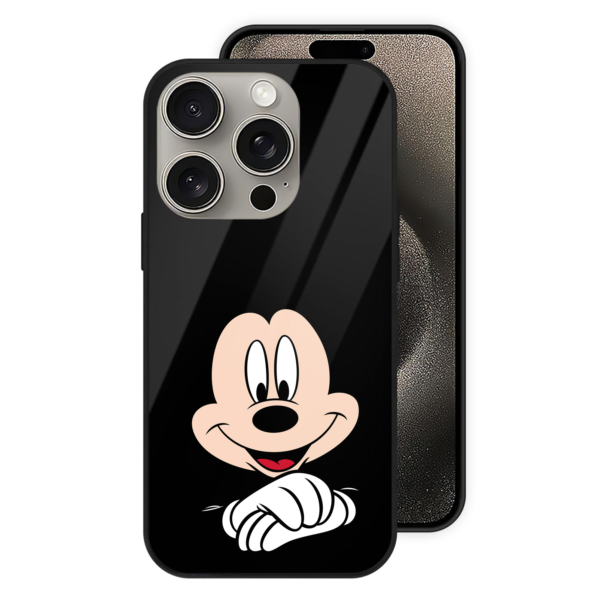 （画像用） ミッキーマウス Mickey Mouse 【iPhone15Pro対応】スマホケース 耐衝撃＆黄変防止 背面ガラス