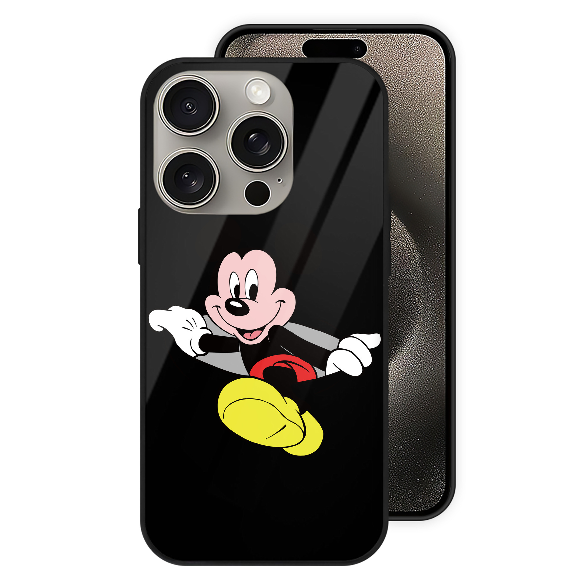 （画像用） ミッキーマウス Mickey Mouse 【iPhone15Pro対応】スマホケース 耐衝撃＆黄変防止 背面ガラス