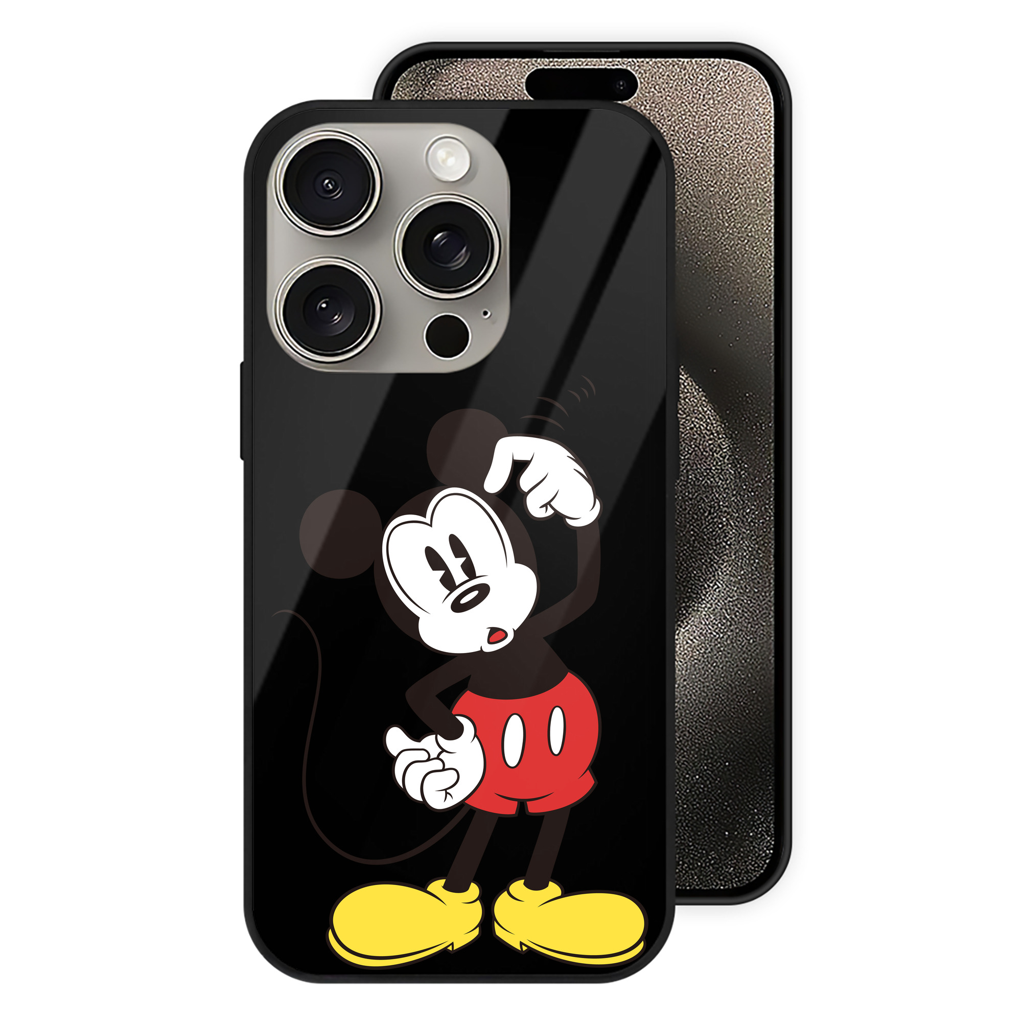 （画像用） ミッキーマウス Mickey Mouse 【iPhone15Pro対応】スマホケース 耐衝撃＆黄変防止 背面ガラス