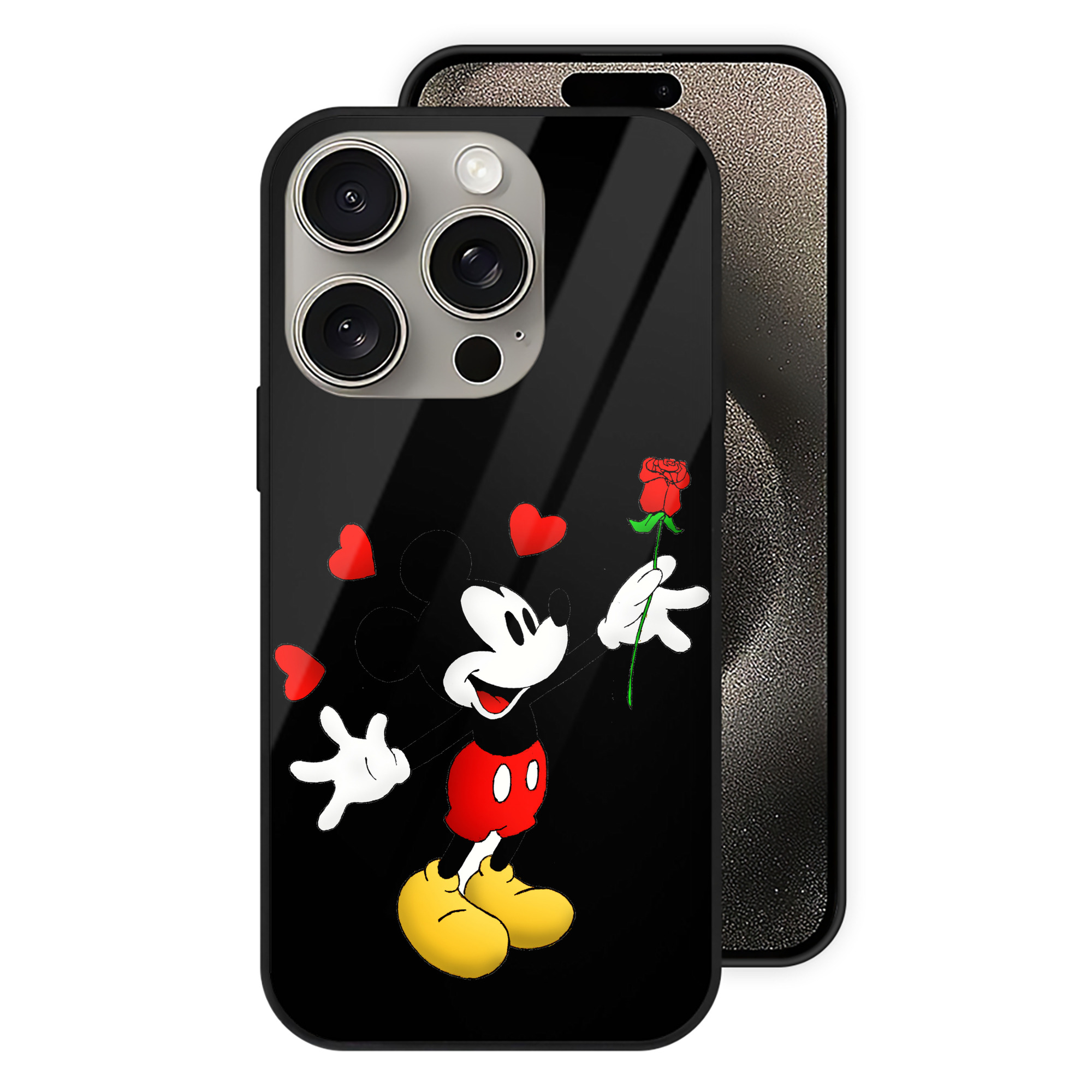 （画像用） ミッキーマウス Mickey Mouse 【iPhone15Pro対応】スマホケース 耐衝撃＆黄変防止 背面ガラス