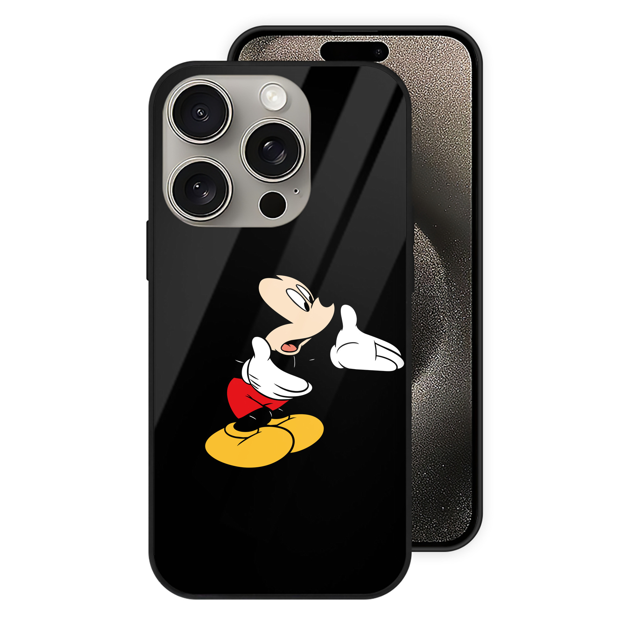 （画像用） ミッキーマウス Mickey Mouse 【iPhone15Pro対応】スマホケース 耐衝撃＆黄変防止 背面ガラス