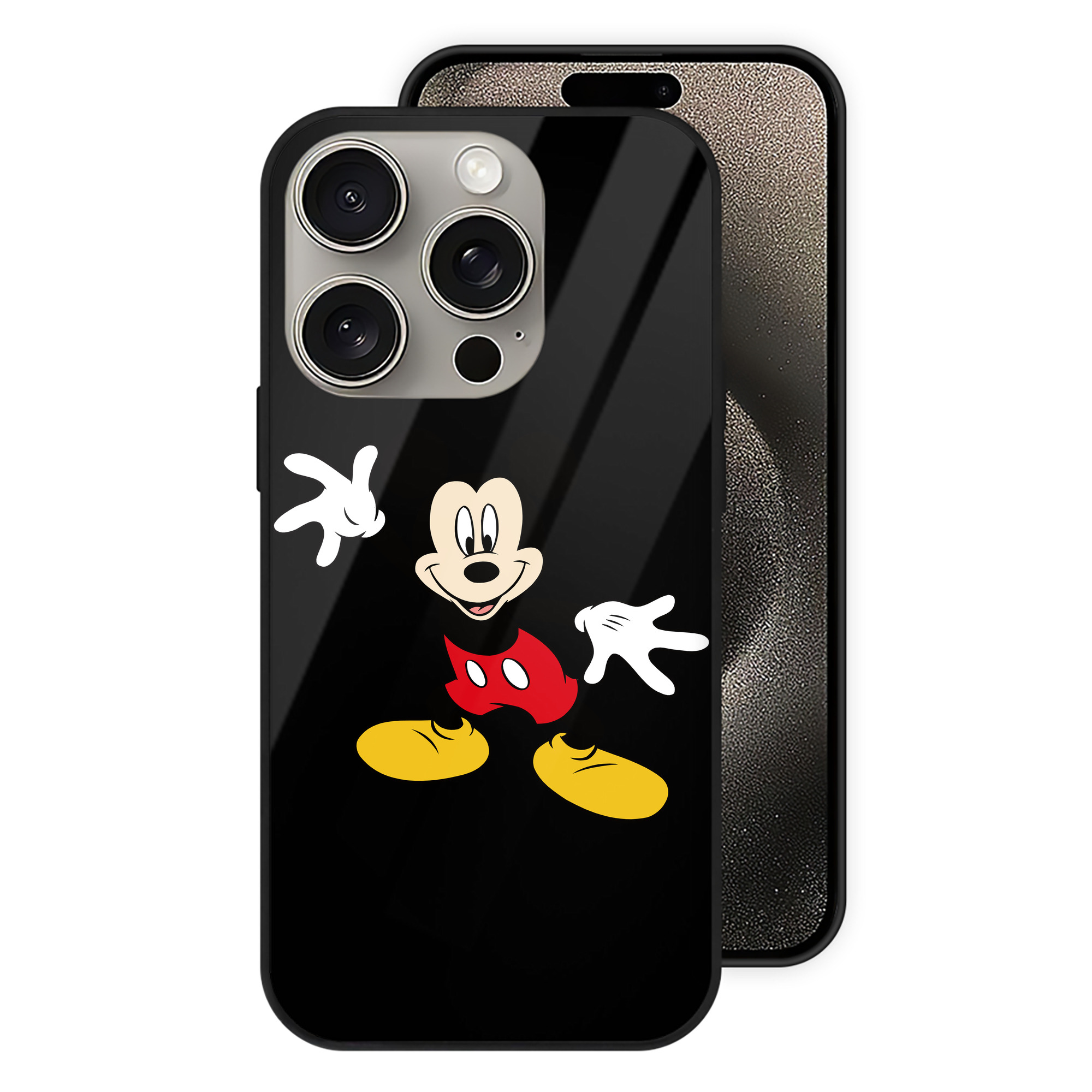 （画像用） ミッキーマウス Mickey Mouse 【iPhone15Pro対応】スマホケース 耐衝撃＆黄変防止 背面ガラス