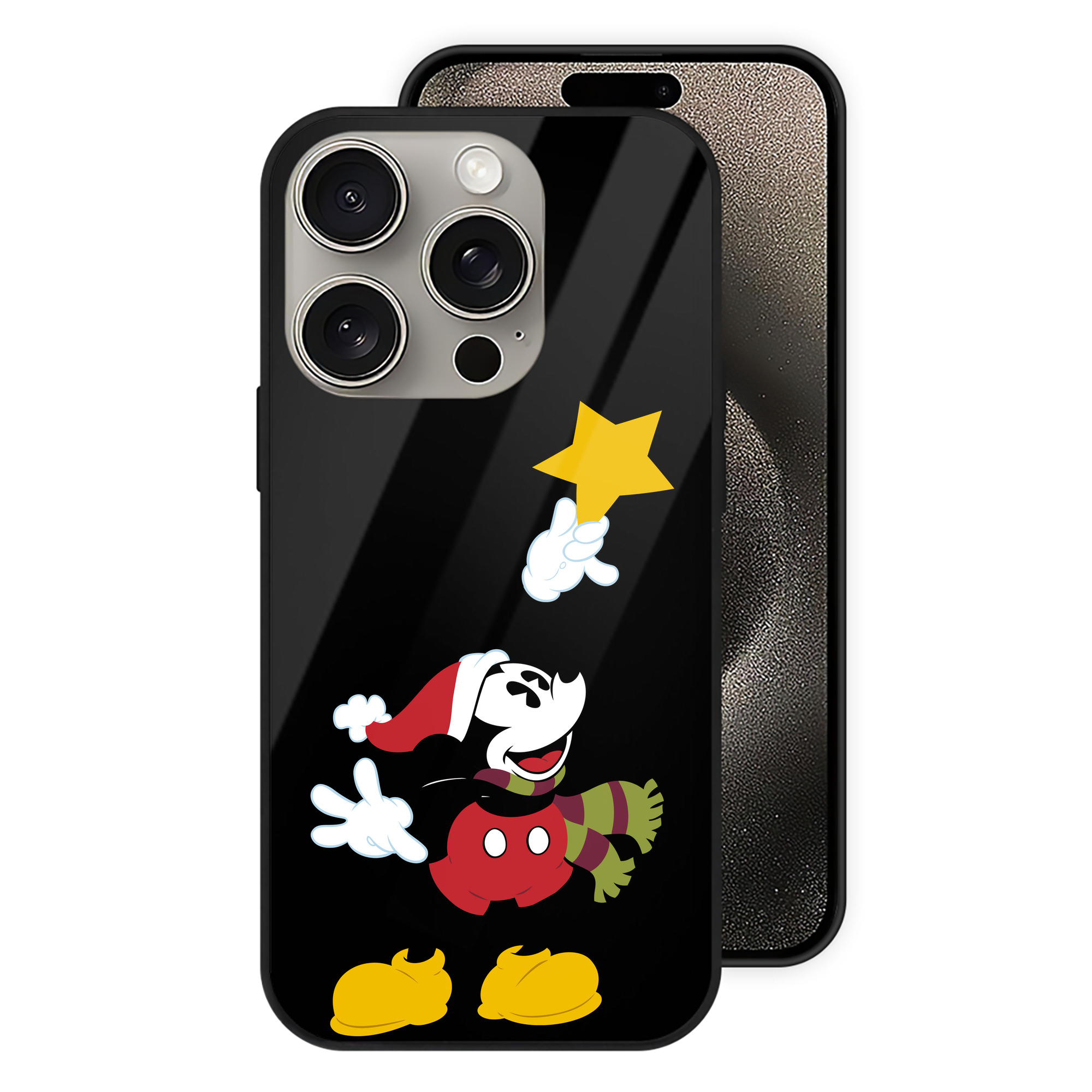 （画像用） ミッキーマウス Mickey Mouse 【iPhone15Pro対応】スマホケース 耐衝撃＆黄変防止 背面ガラス